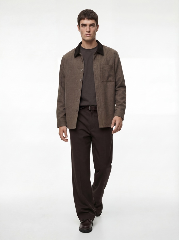  Regular Fit Cepli Renk Kontrastlı Klasik Yaka Uzun Kollu Gömlek