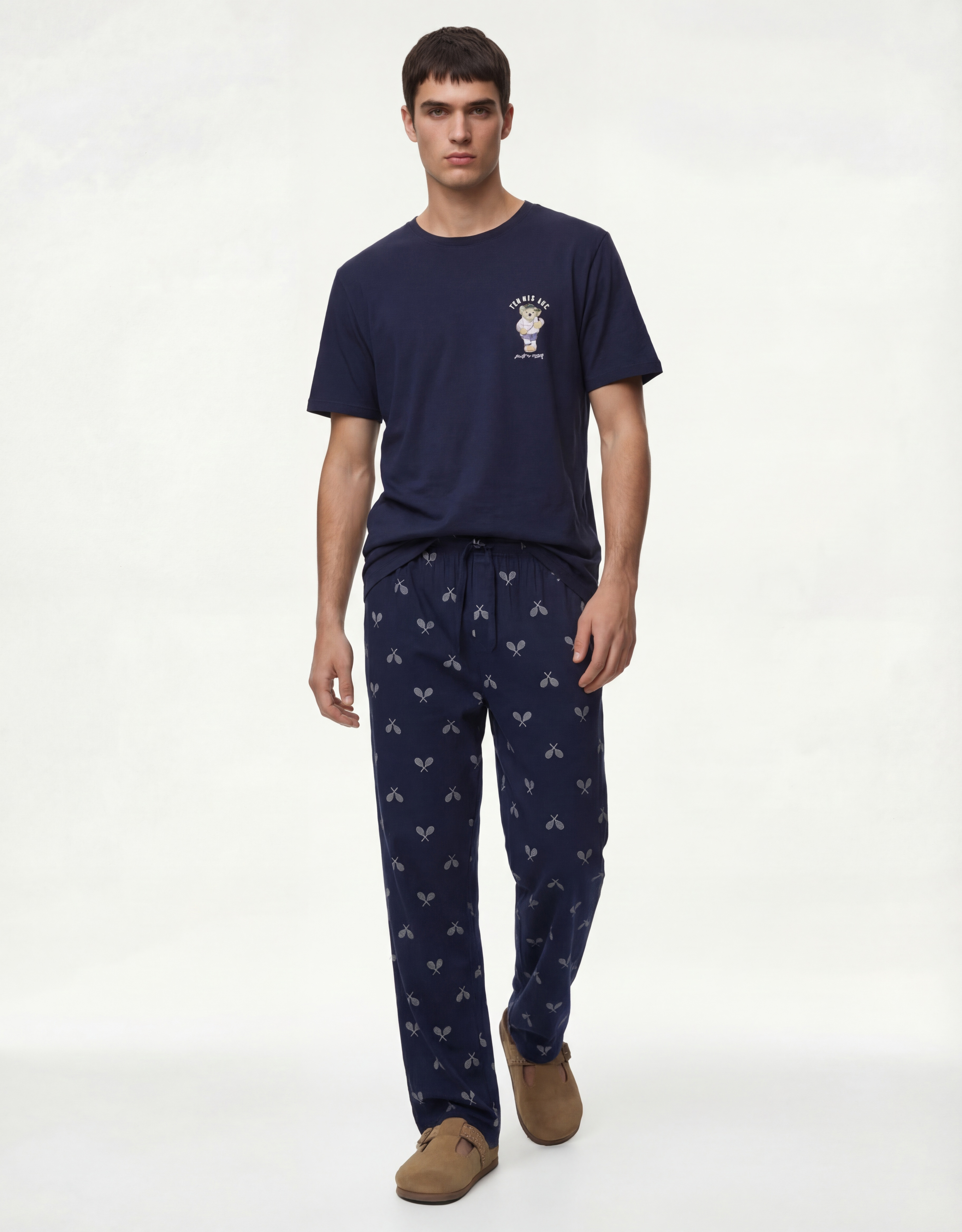   Pamuklu Rahat Kalıp Kısa Kollu Ayıcık Baskılı Örme Pijama Takımı