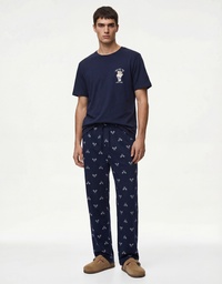 Pamuklu Rahat Kalıp Kısa Kollu Ayıcık Baskılı Örme Pijama Takımı