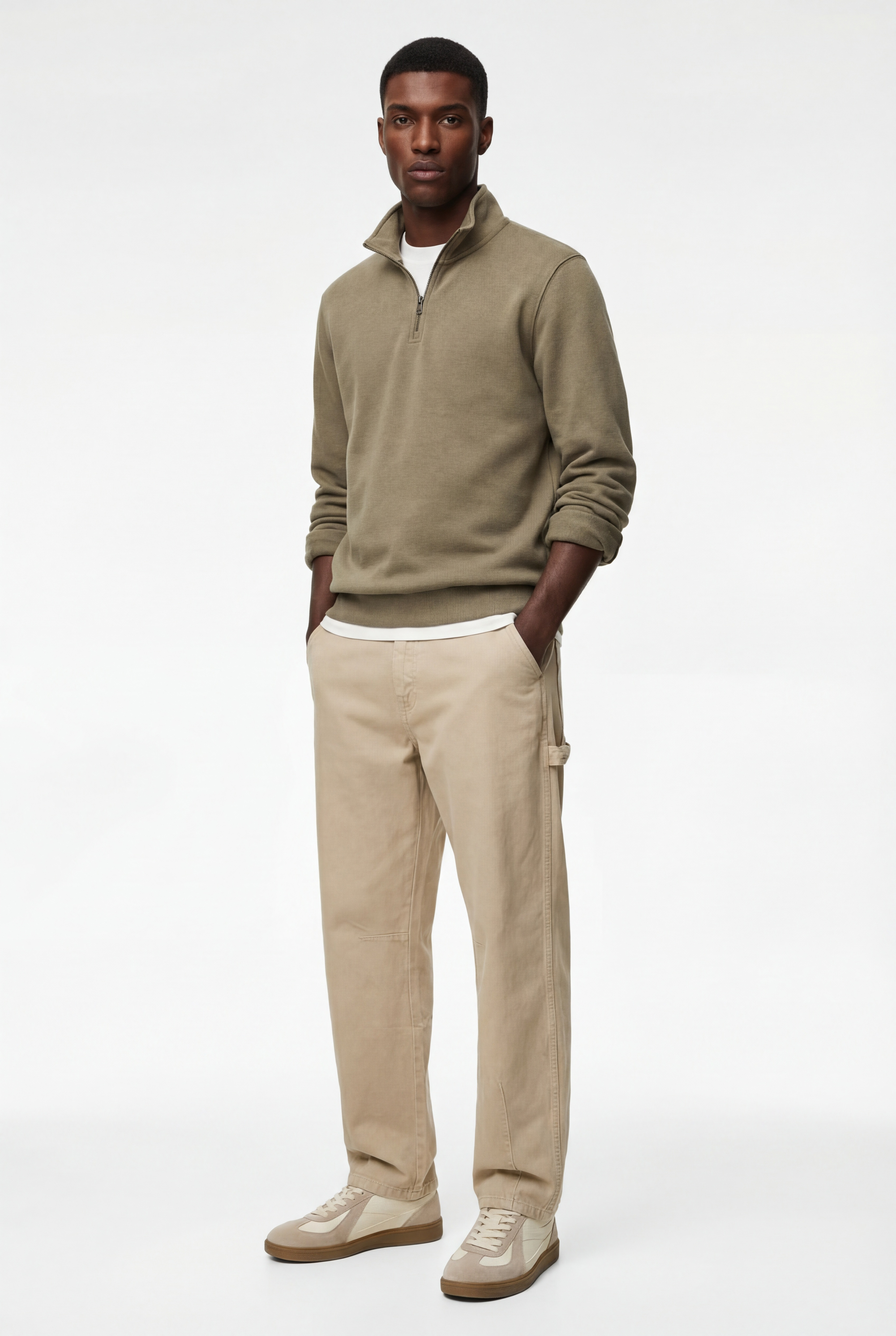   Uzun Kollu Şardonlu Basic Yarım Fermuarlı Sweatshirt