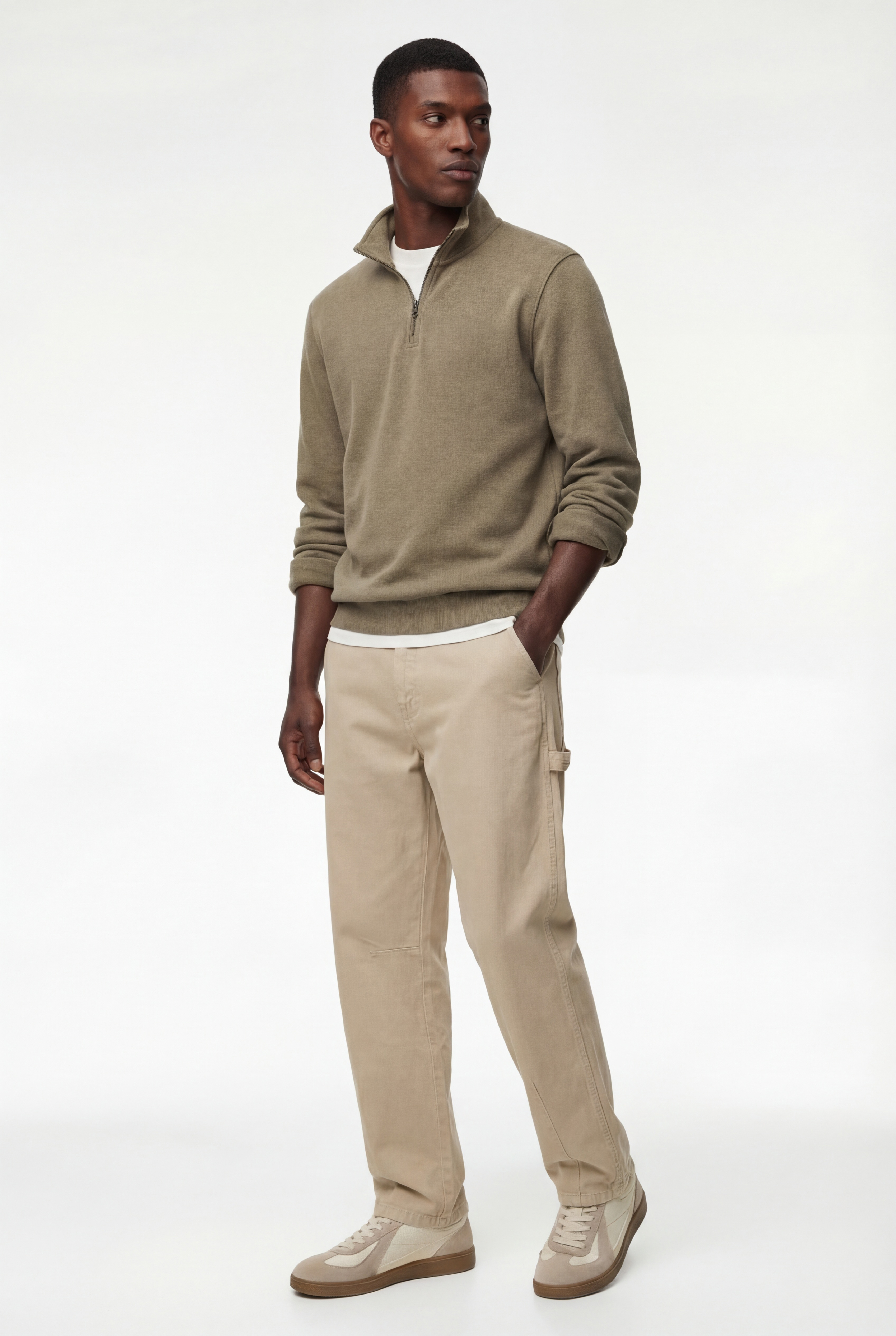   Uzun Kollu Şardonlu Basic Yarım Fermuarlı Sweatshirt