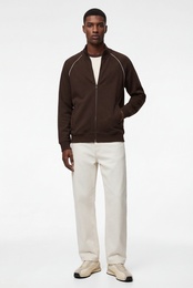 Uzun Kollu Şardonlu Dik Yaka Tam Fermuarlı Hırka