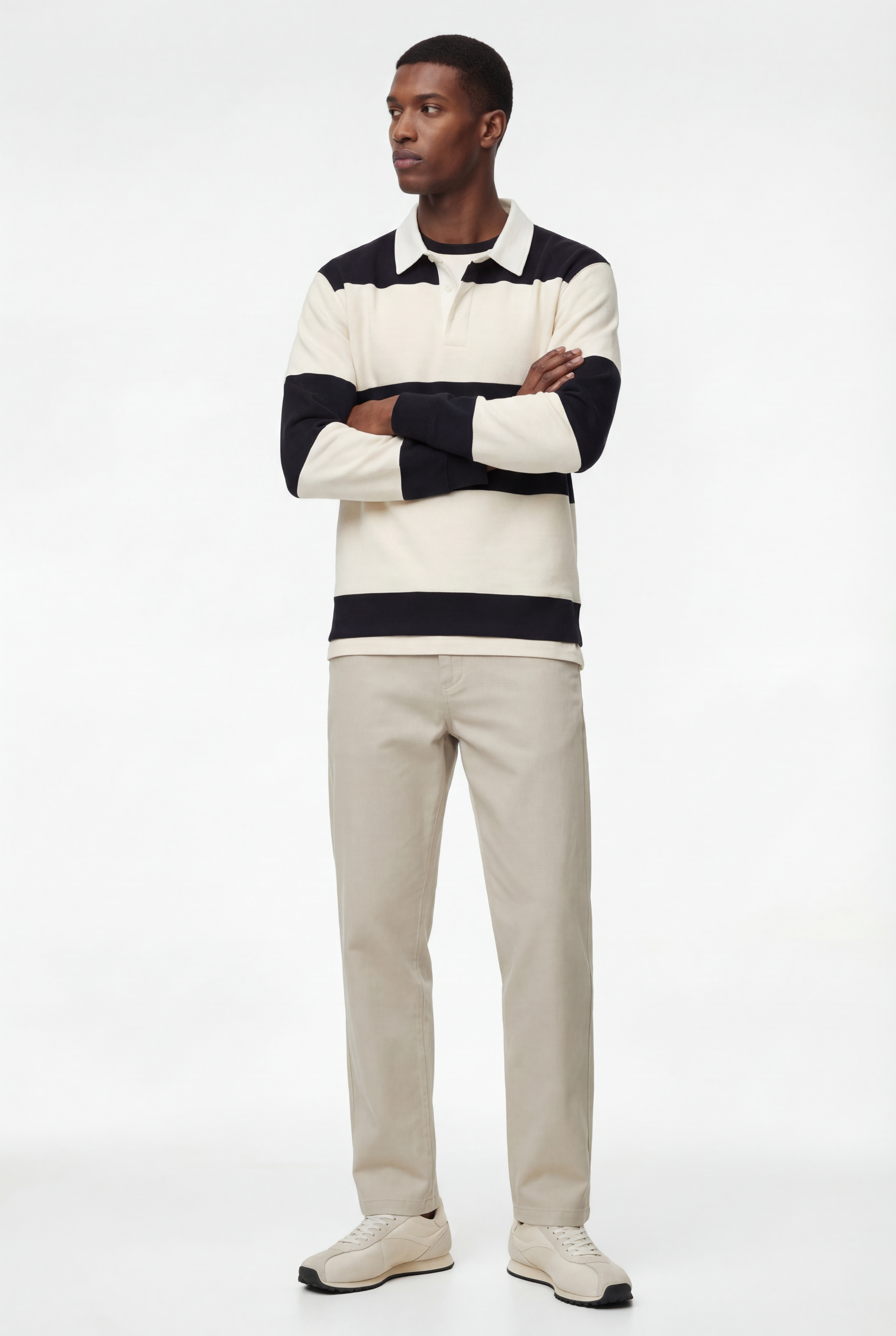   Regular Fit Renk Bloklu Şardonlu Uzun Kollu Polo Yaka Sweatshirt