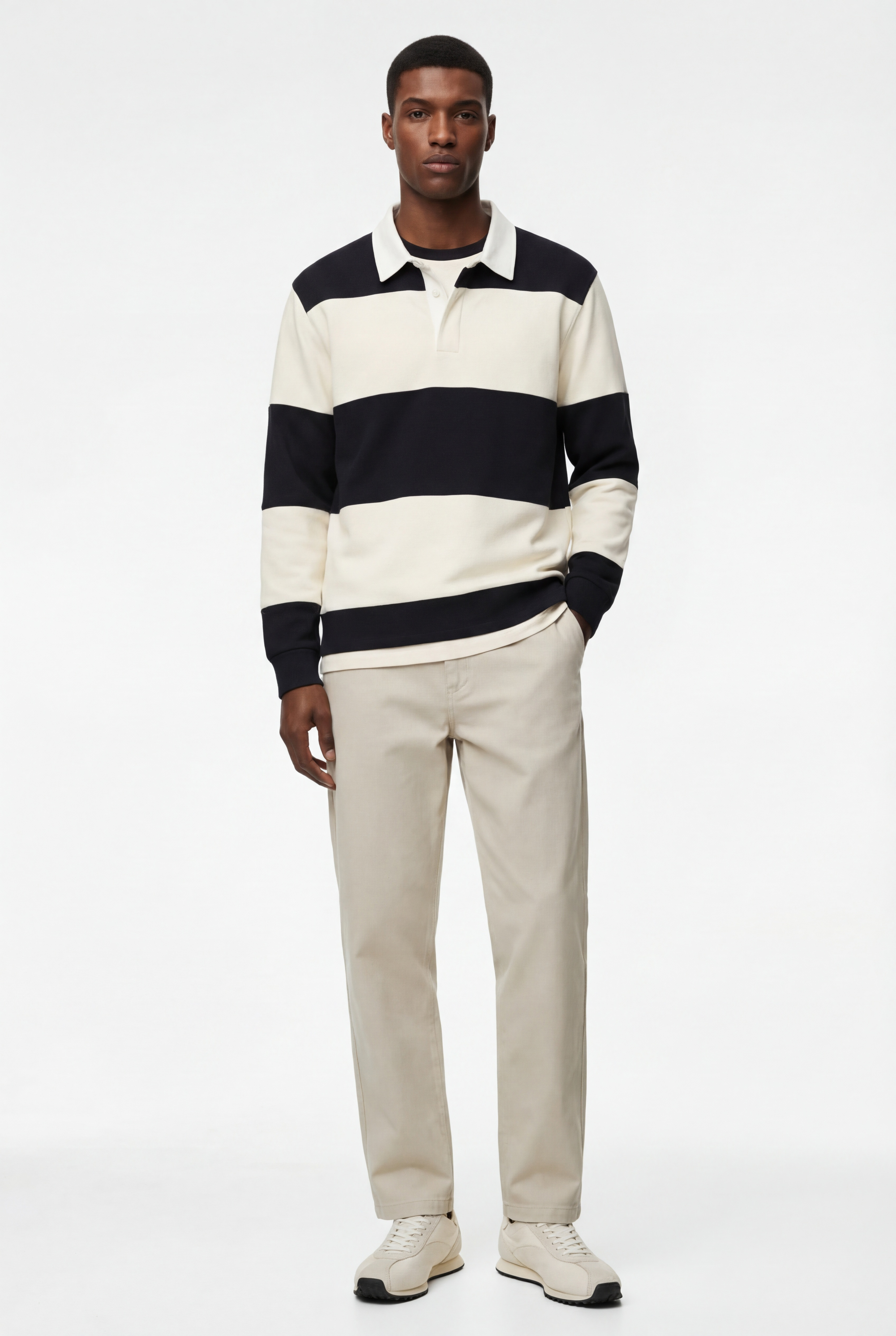   Regular Fit Renk Bloklu Şardonlu Uzun Kollu Polo Yaka Sweatshirt