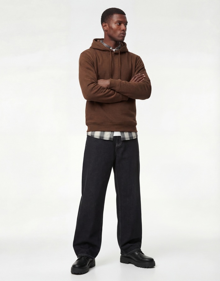  Şardonlu Uzun Kollu Basic Kapşonlu Sweatshirt