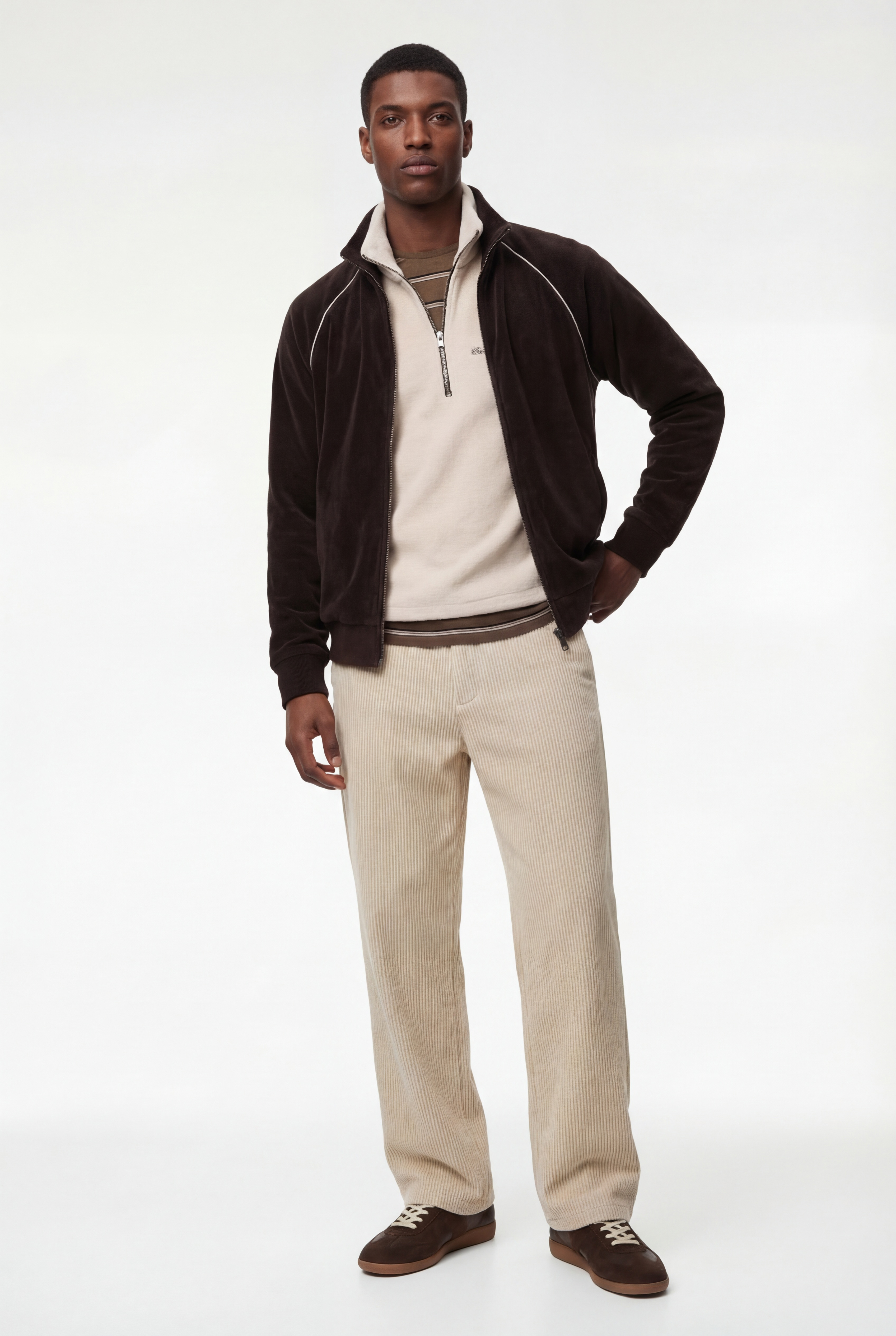   Uzun Kollu Cepli Fermuarlı Dik Yaka Polar Hırka