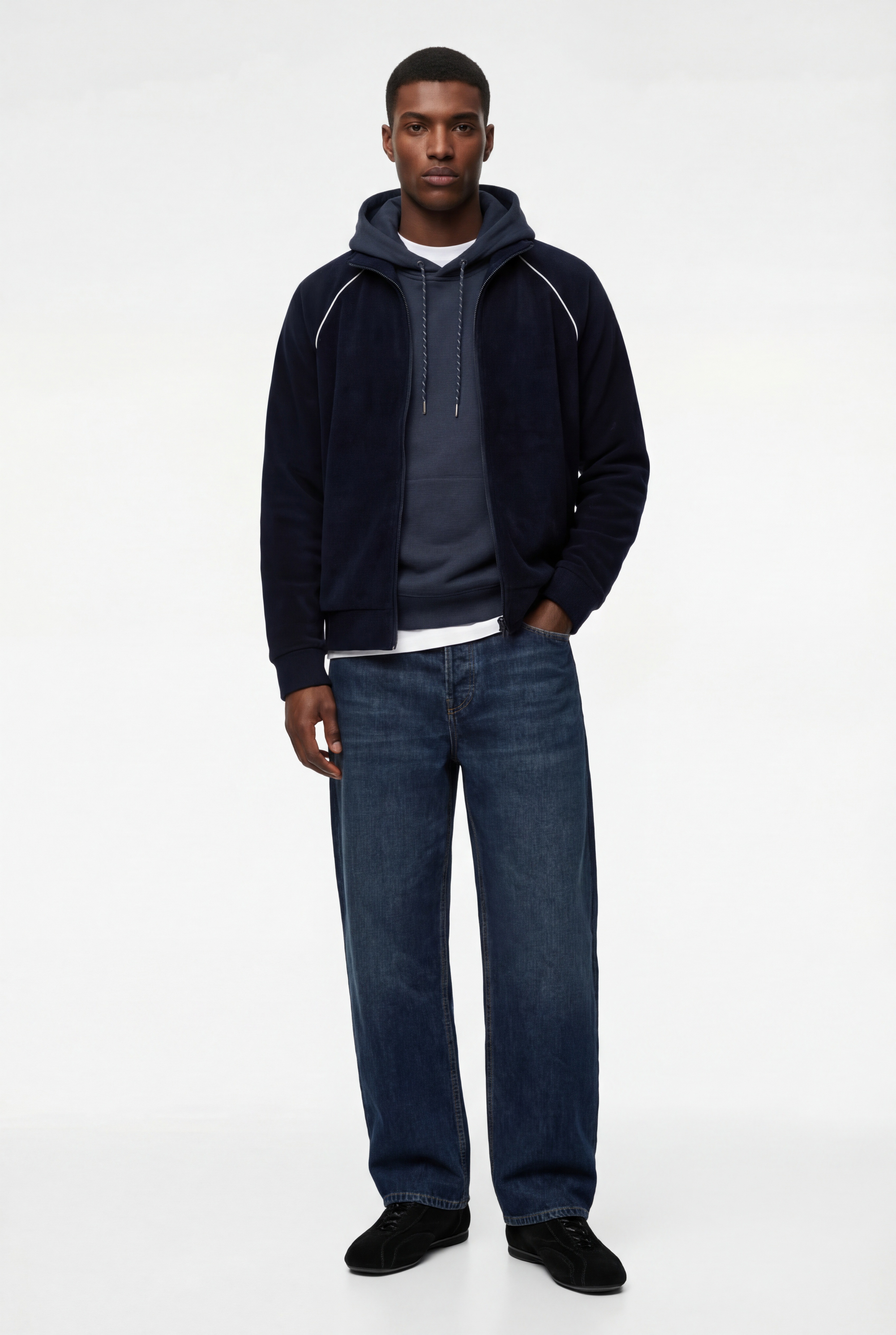   Uzun Kollu Cepli Fermuarlı Dik Yaka Polar Hırka