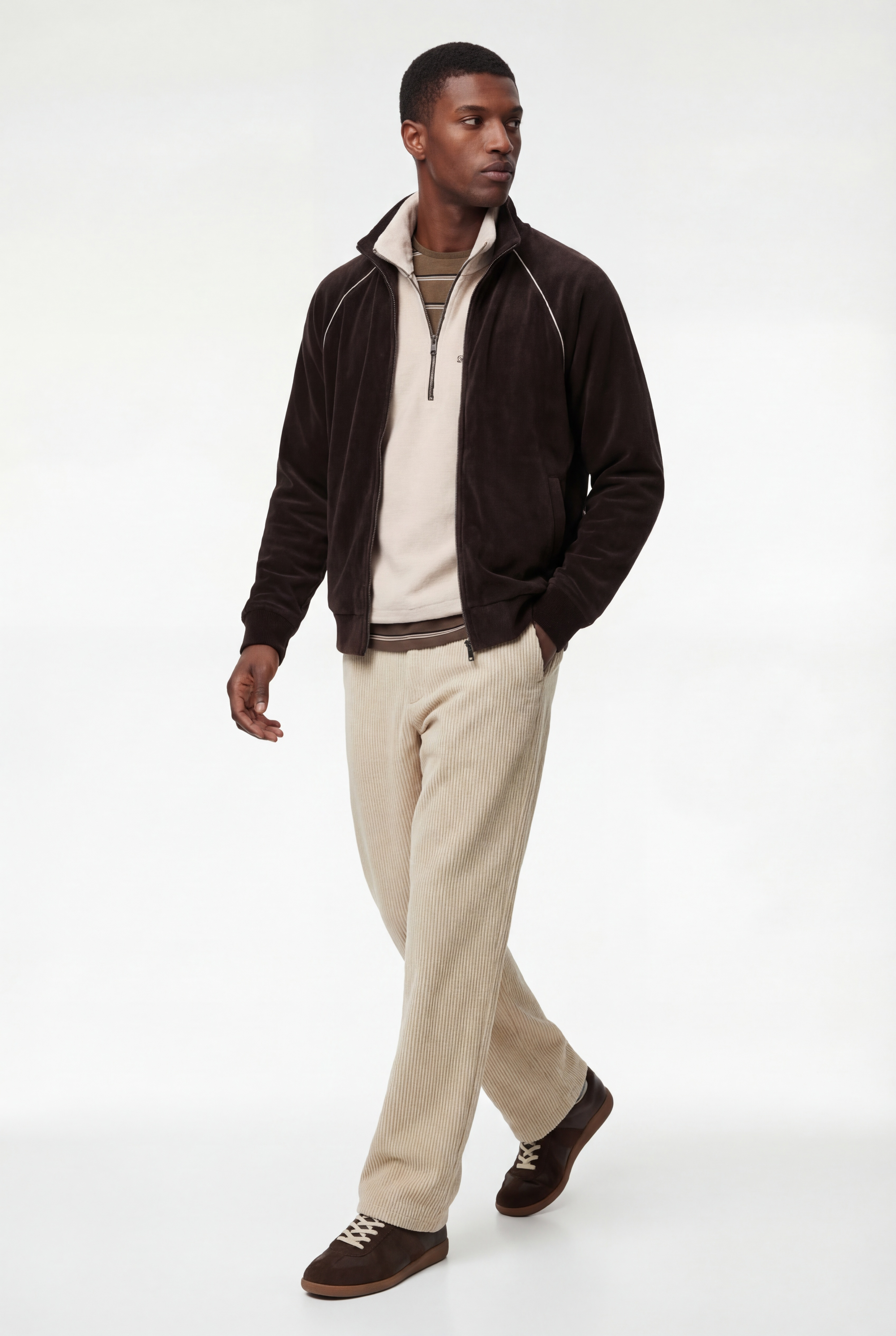   Uzun Kollu Cepli Fermuarlı Dik Yaka Polar Hırka