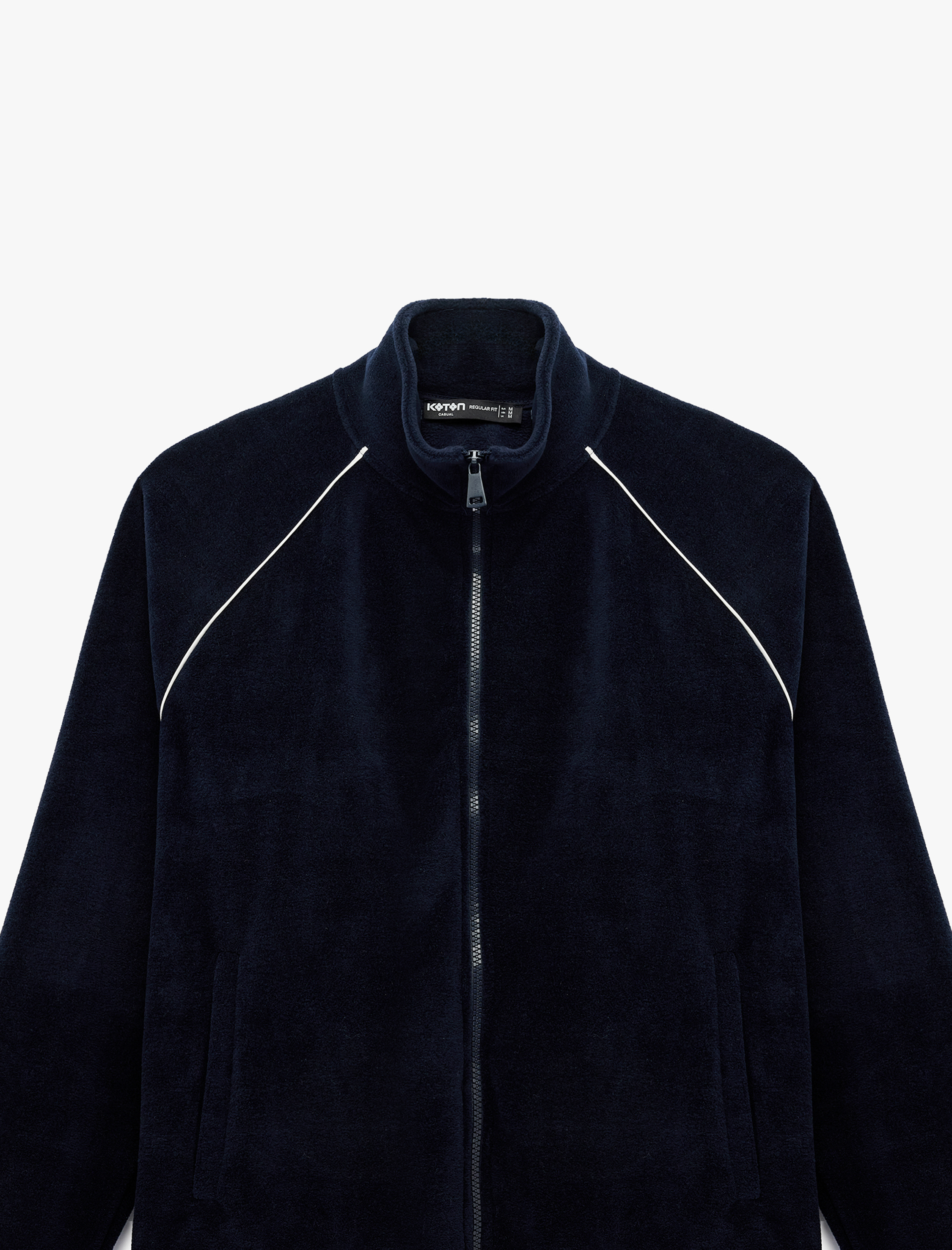   Uzun Kollu Cepli Fermuarlı Dik Yaka Polar Hırka