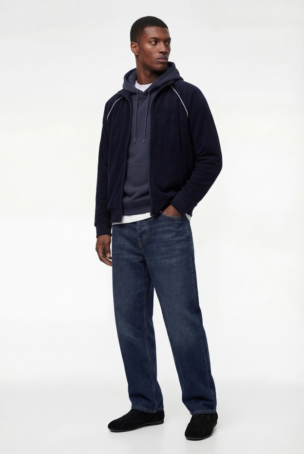  Uzun Kollu Cepli Fermuarlı Dik Yaka Polar Hırka