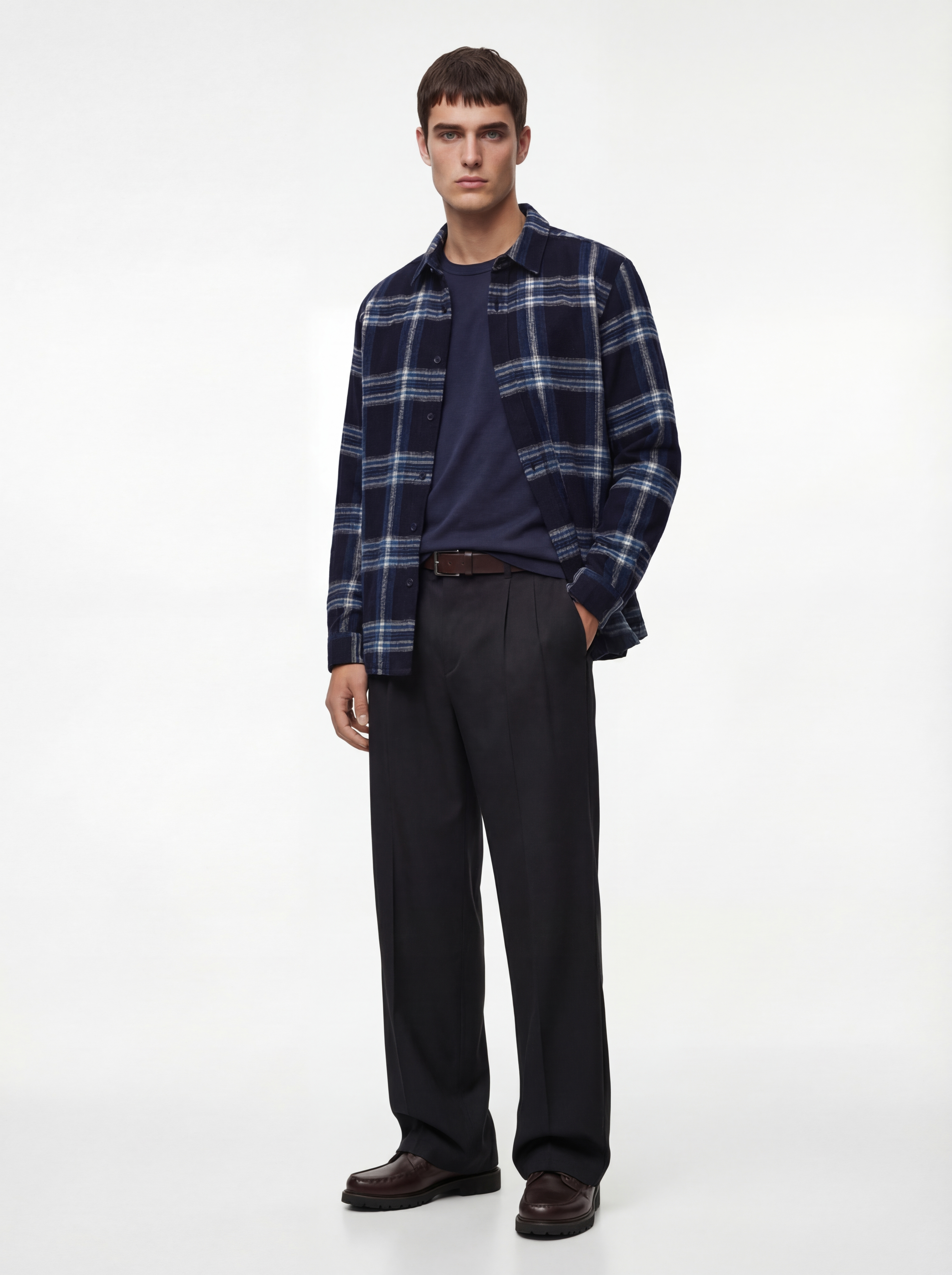   Düğmeli Uzun Kollu Klasik Yaka Oduncu Gömleği