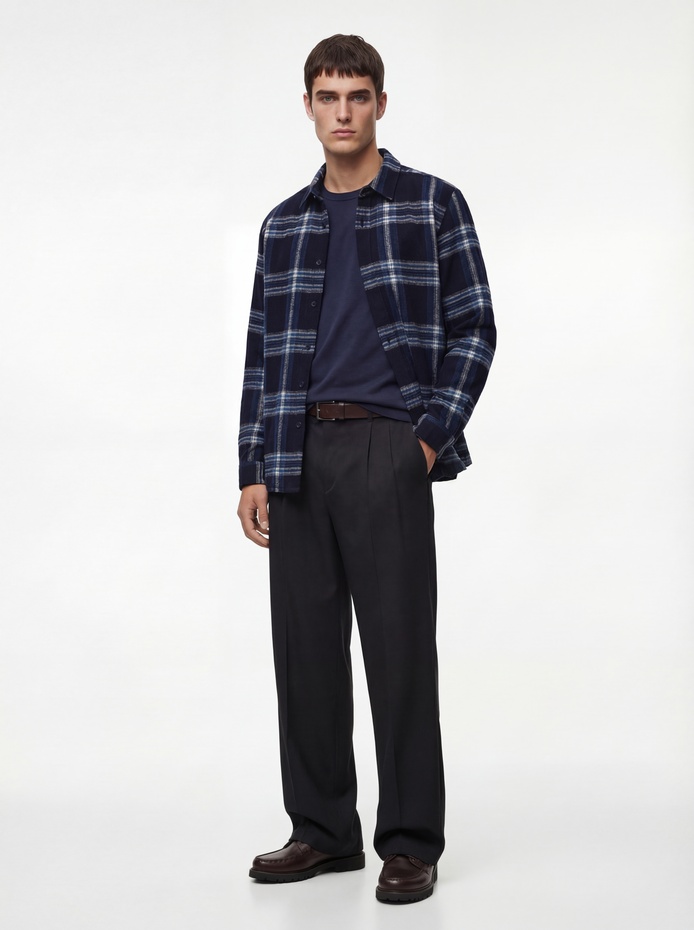  Düğmeli Uzun Kollu Klasik Yaka Oduncu Gömleği