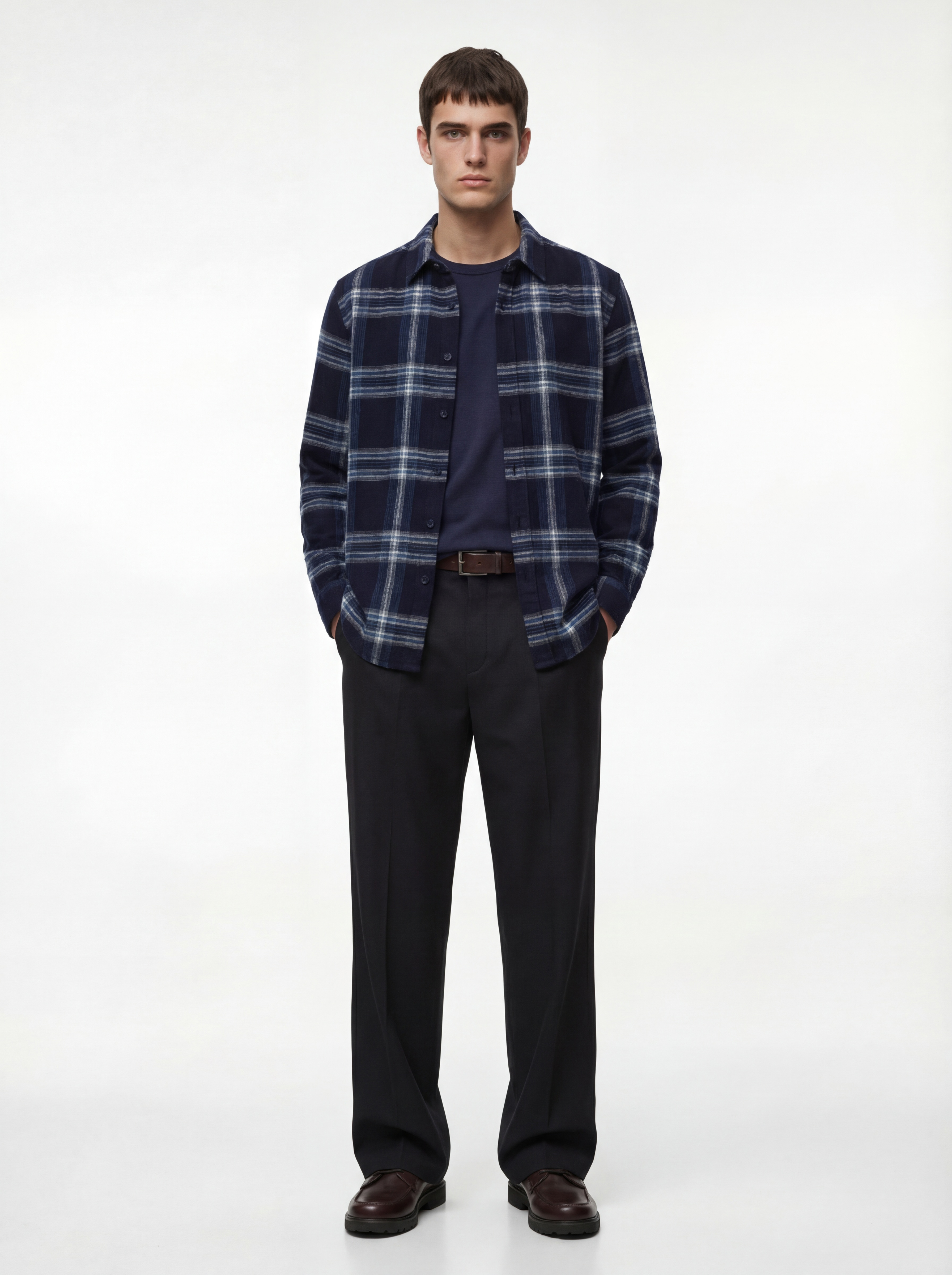   Düğmeli Uzun Kollu Klasik Yaka Oduncu Gömleği