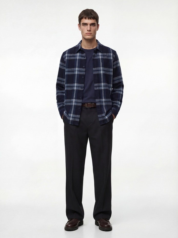  Düğmeli Uzun Kollu Klasik Yaka Oduncu Gömleği