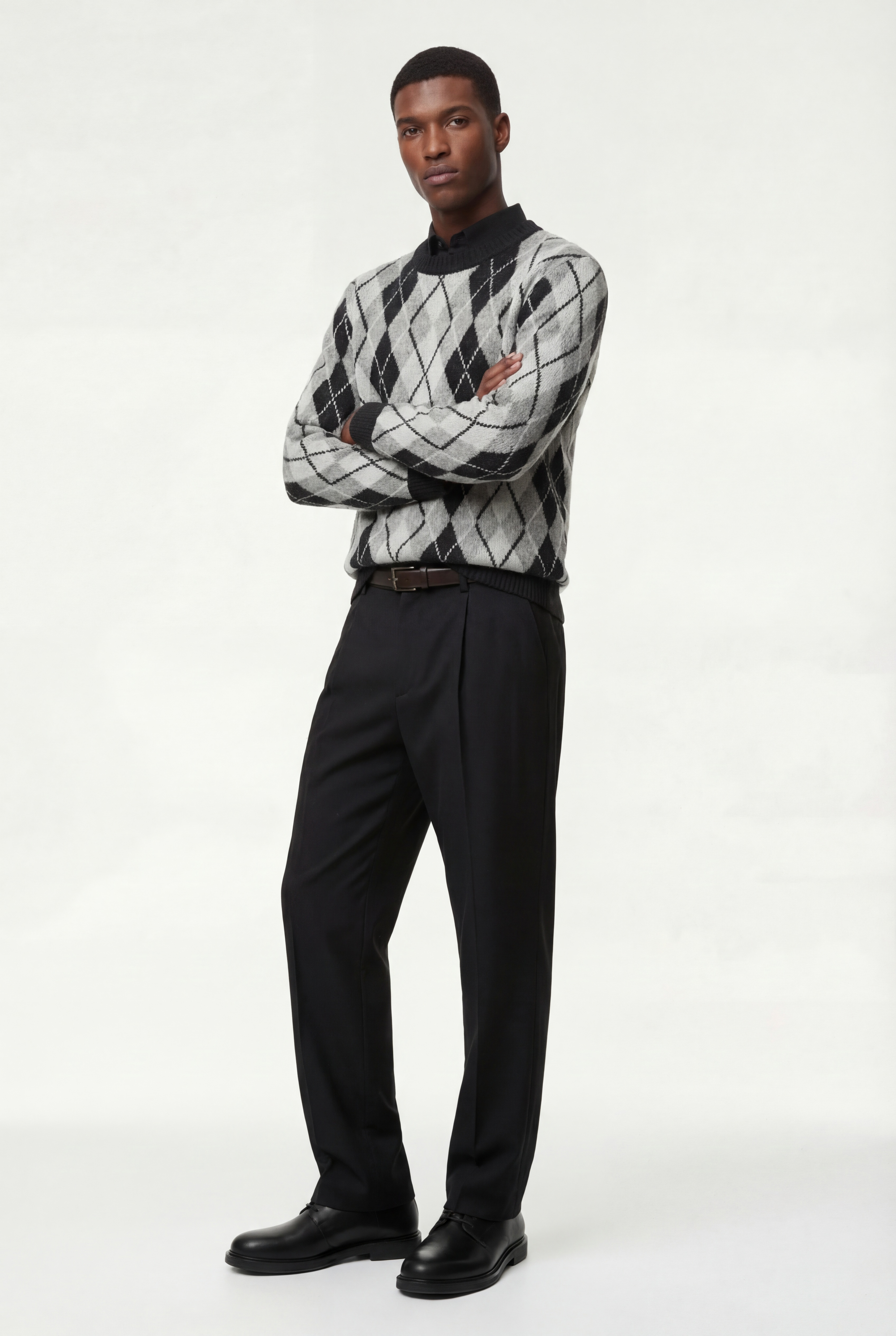   Uzun Kollu Bisiklet Yaka Baklava Desenli Triko Kazak