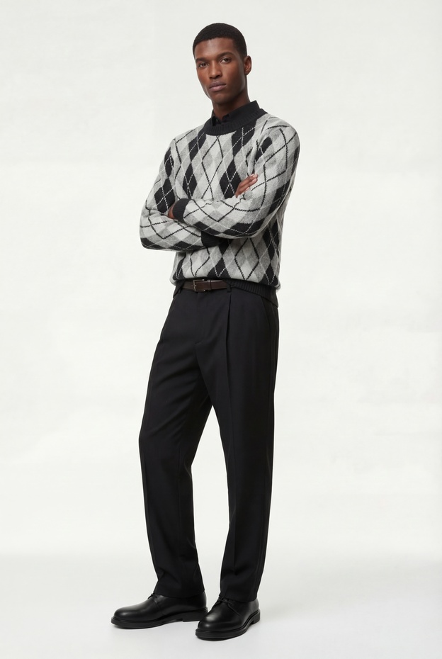  Uzun Kollu Bisiklet Yaka Baklava Desenli Triko Kazak