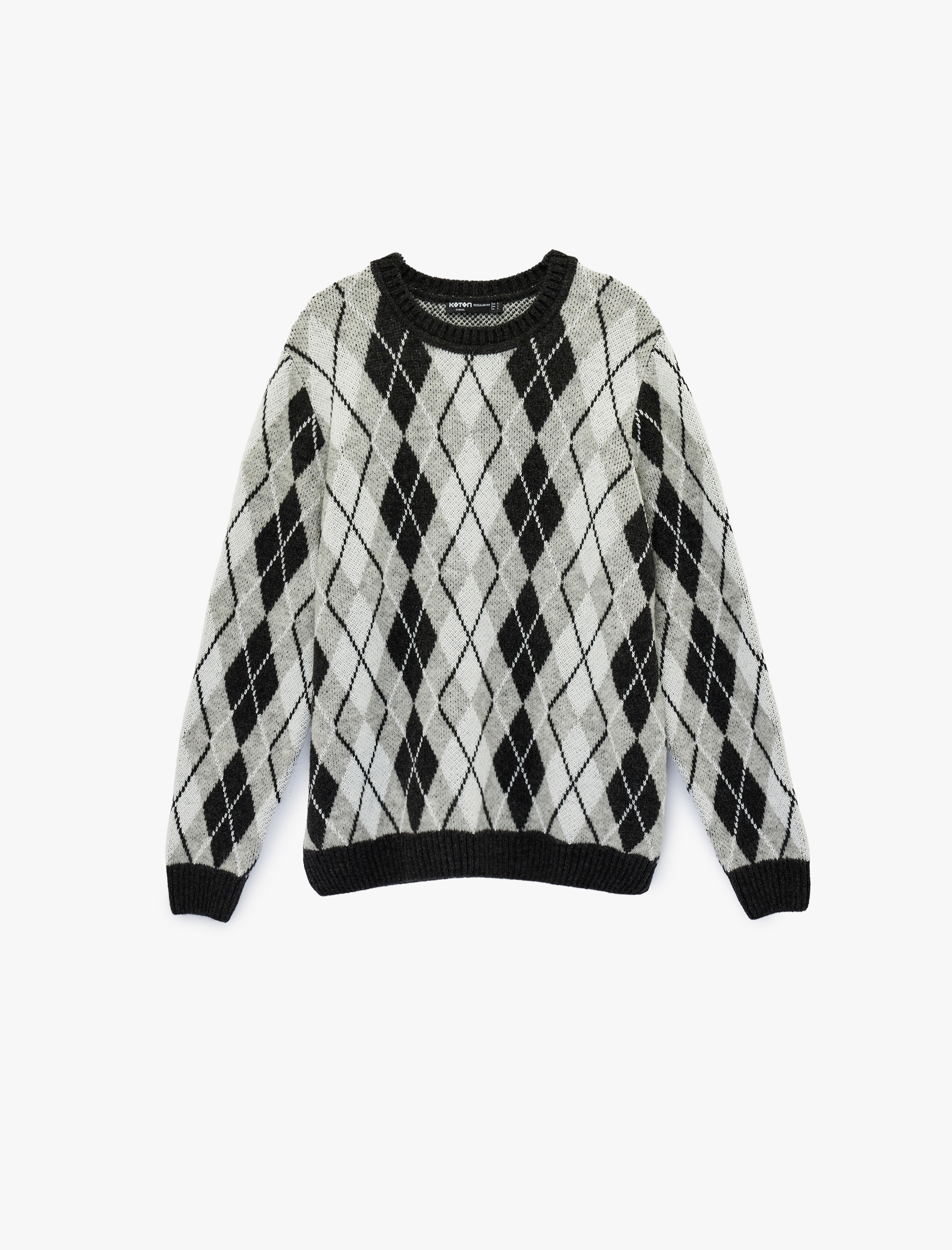   Uzun Kollu Bisiklet Yaka Baklava Desenli Triko Kazak