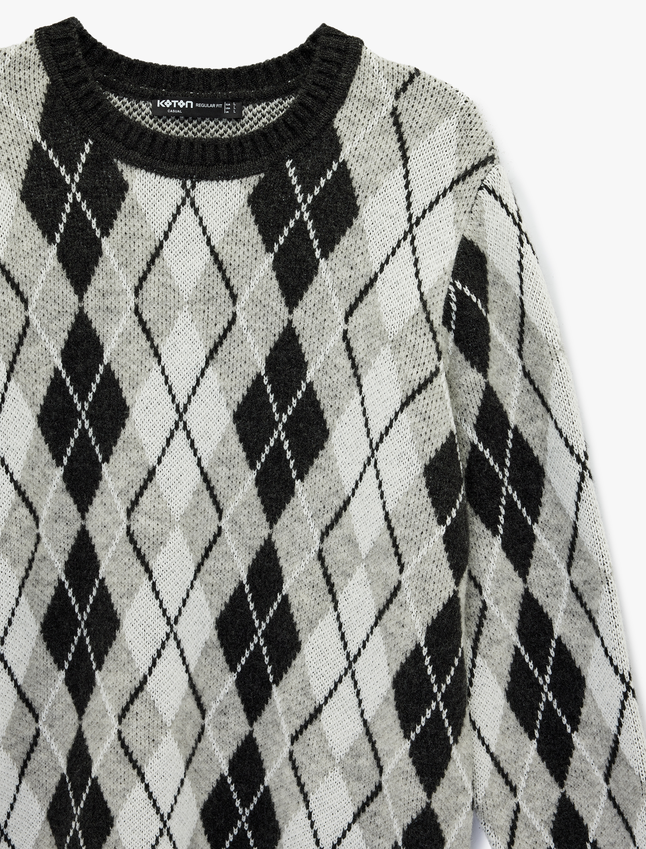   Uzun Kollu Bisiklet Yaka Baklava Desenli Triko Kazak