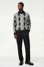 Uzun Kollu Bisiklet Yaka Baklava Desenli Triko Kazak