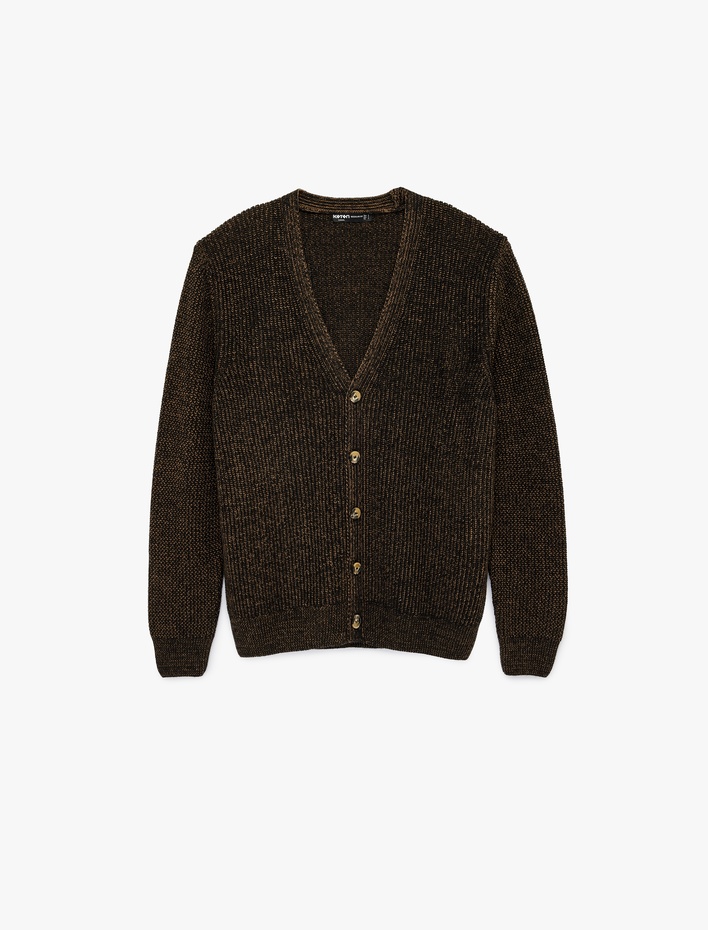  Uzun Kollu Koyun Yünü Karışımlı Düğmeli V Yaka Triko Hırka