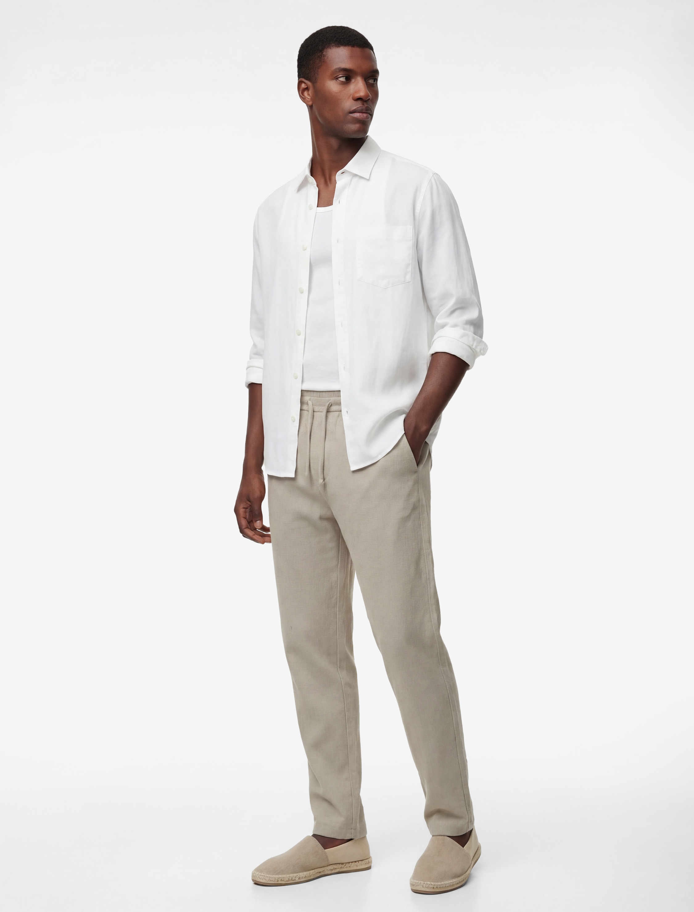   Duble Paça Cepli Viskon Karışımlı Beli Bağcıklı Pantolon