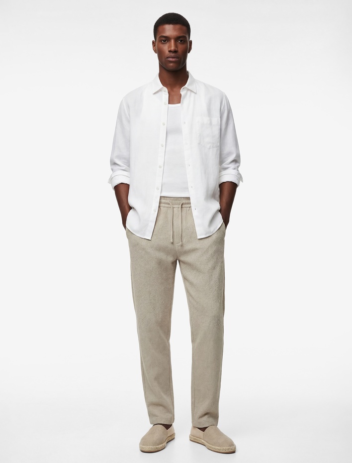  Duble Paça Cepli Viskon Karışımlı Beli Bağcıklı Pantolon