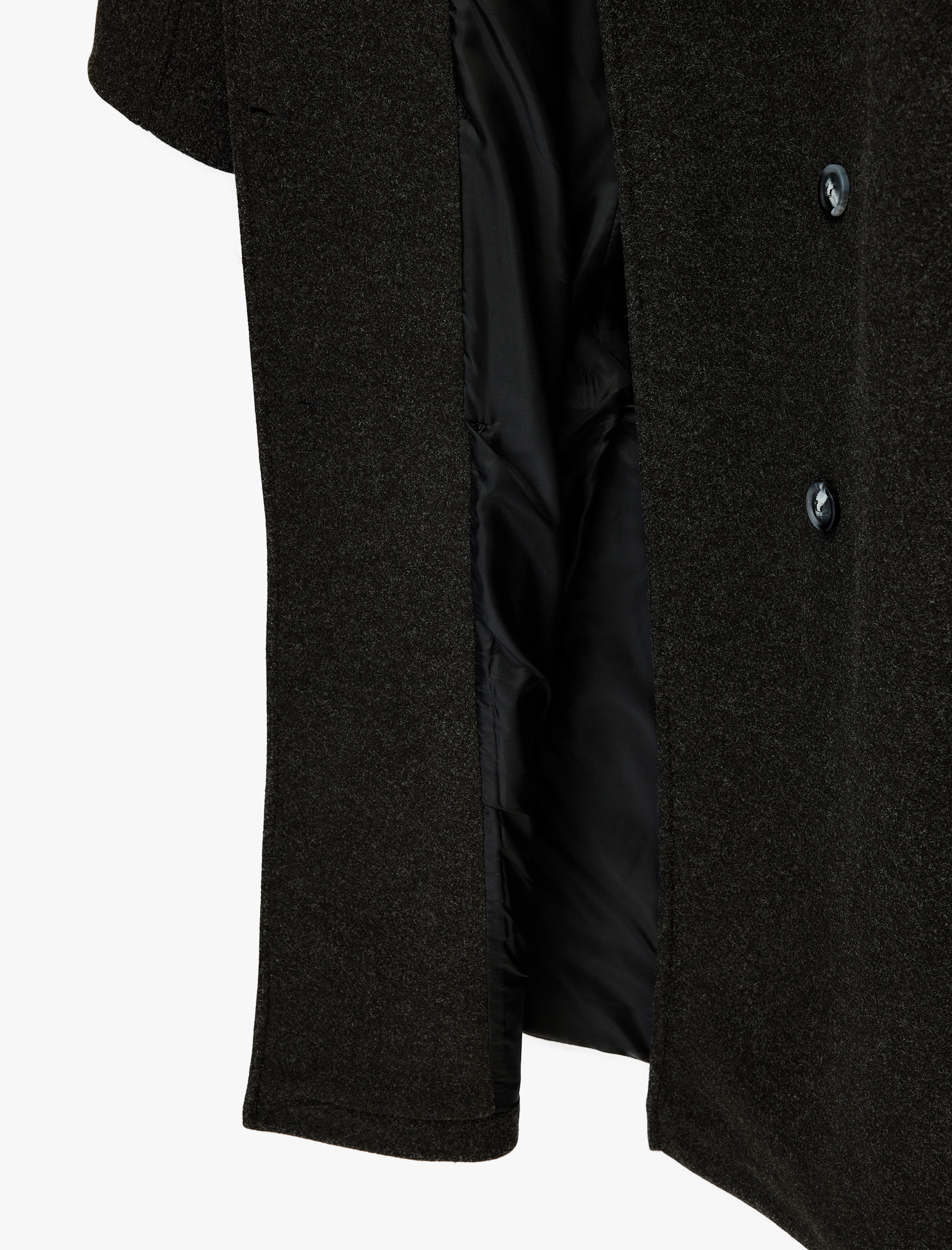   Uzun Kollu Cepli Kruvaze Dik Yaka Kemerli Uzun Kaşe Kaban