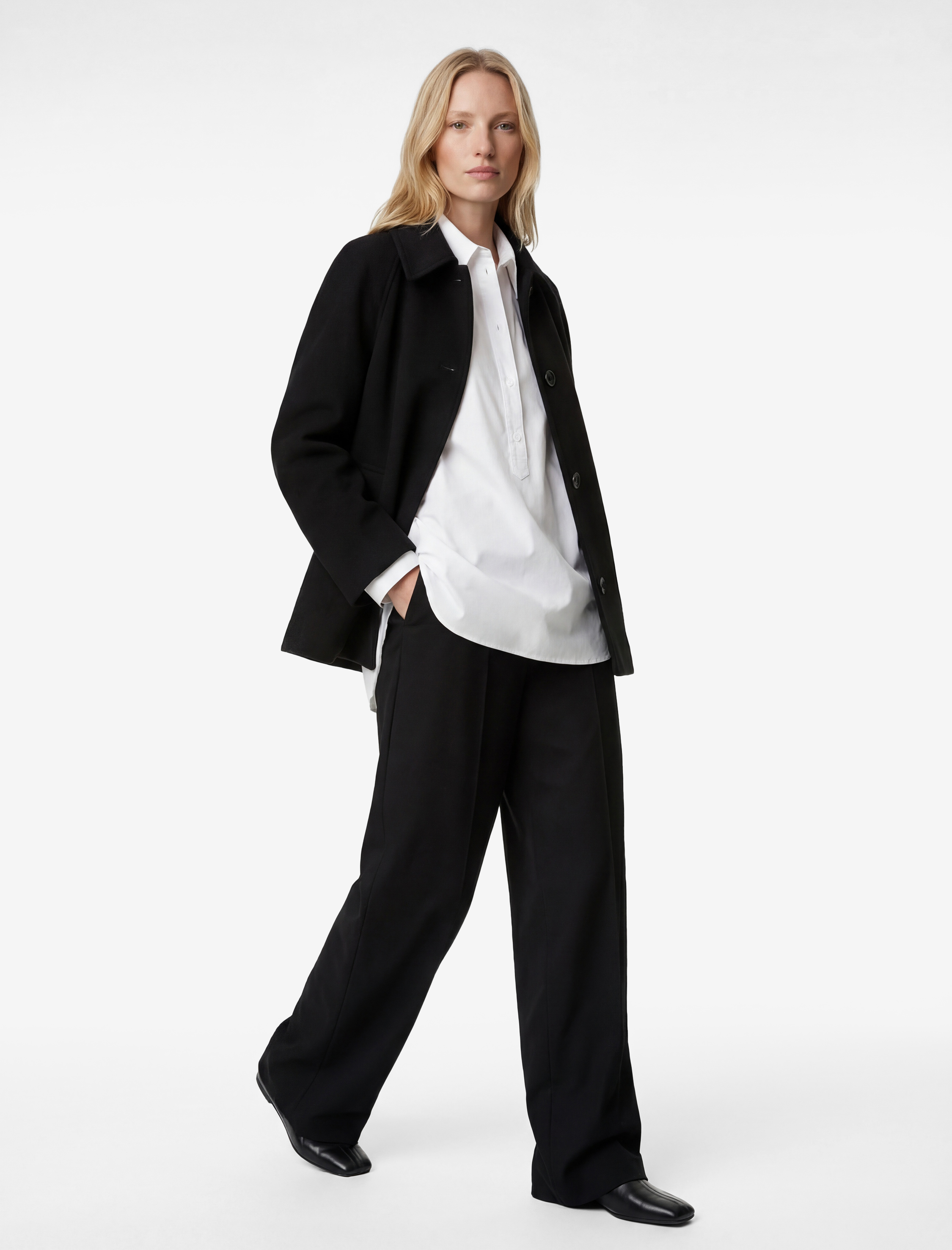   Düğmeli Uzun Reglan Kollu Kaşe Kaban