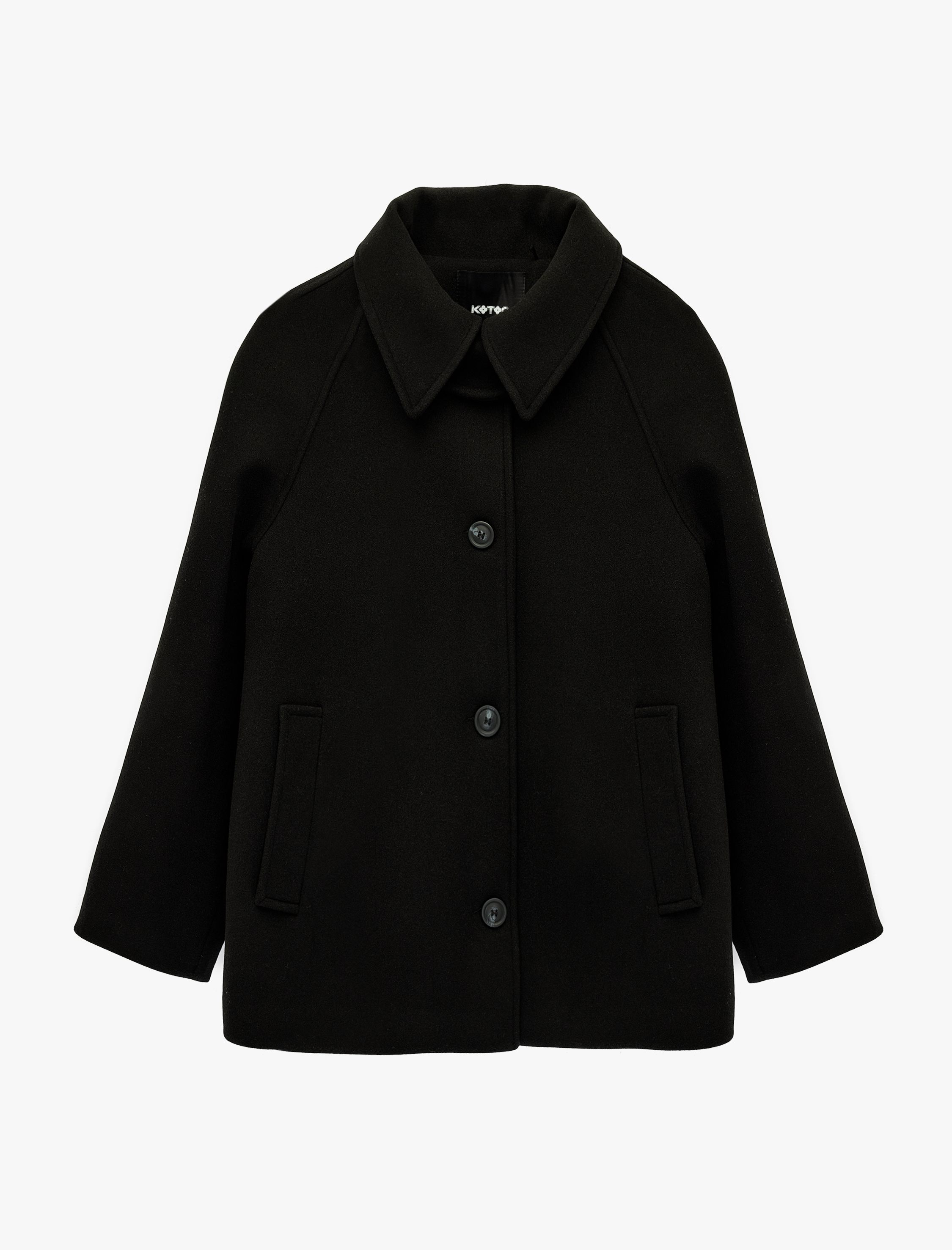   Düğmeli Uzun Reglan Kollu Kaşe Kaban