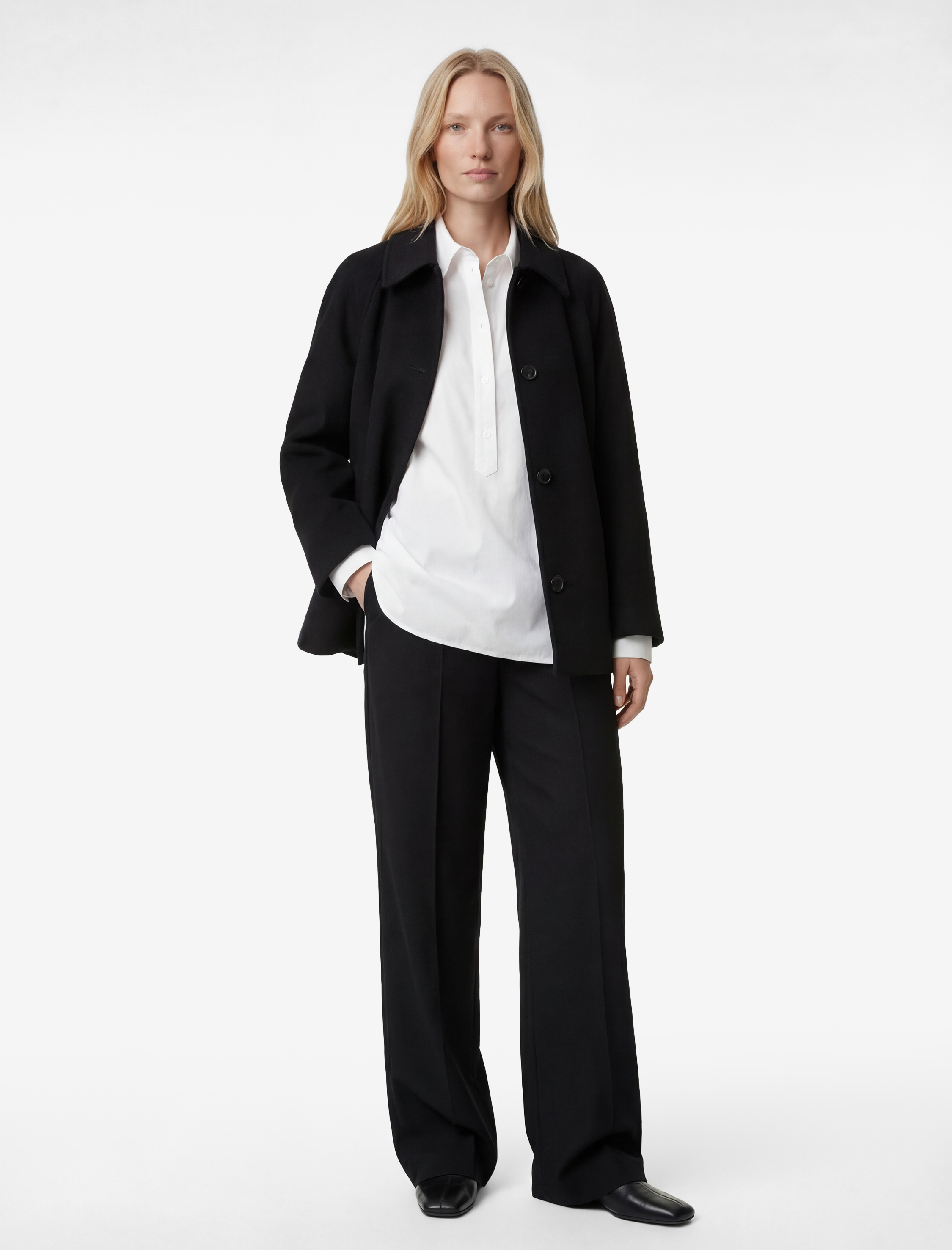   Düğmeli Uzun Reglan Kollu Kaşe Kaban