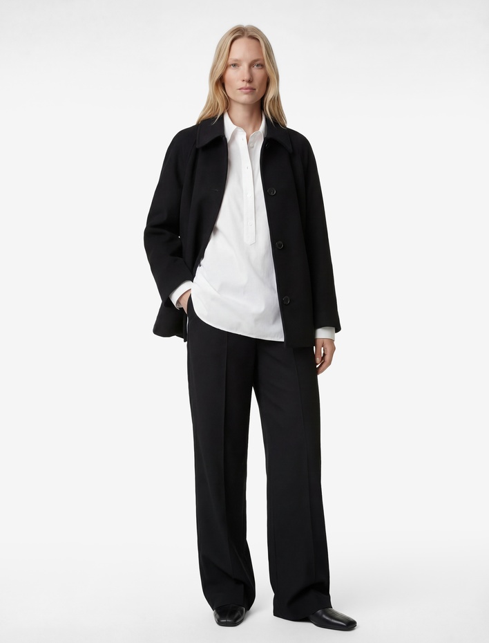  Düğmeli Uzun Reglan Kollu Kaşe Kaban