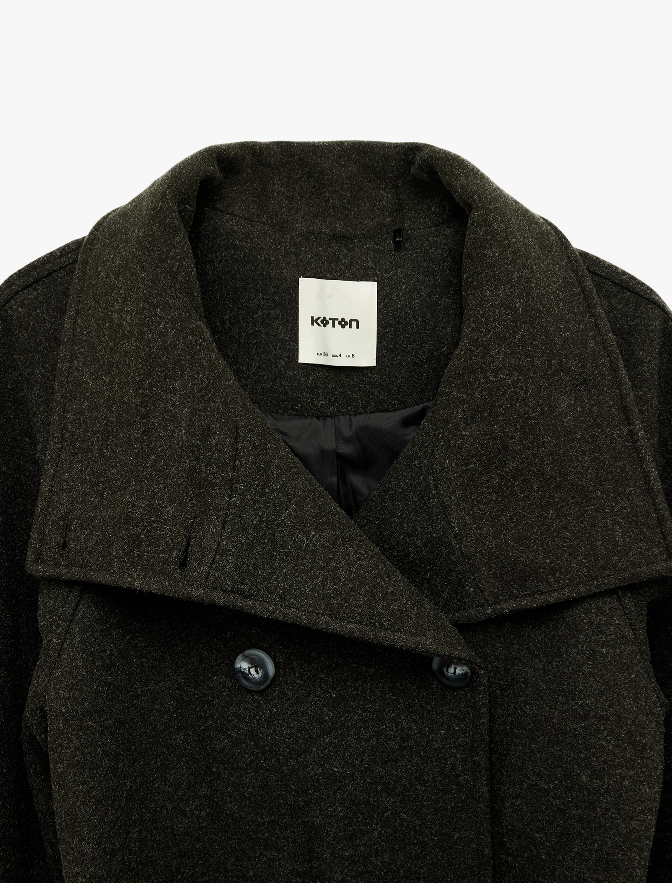   Uzun Kollu Cepli Kruvaze Dik Yaka Kemerli Uzun Kaşe Kaban