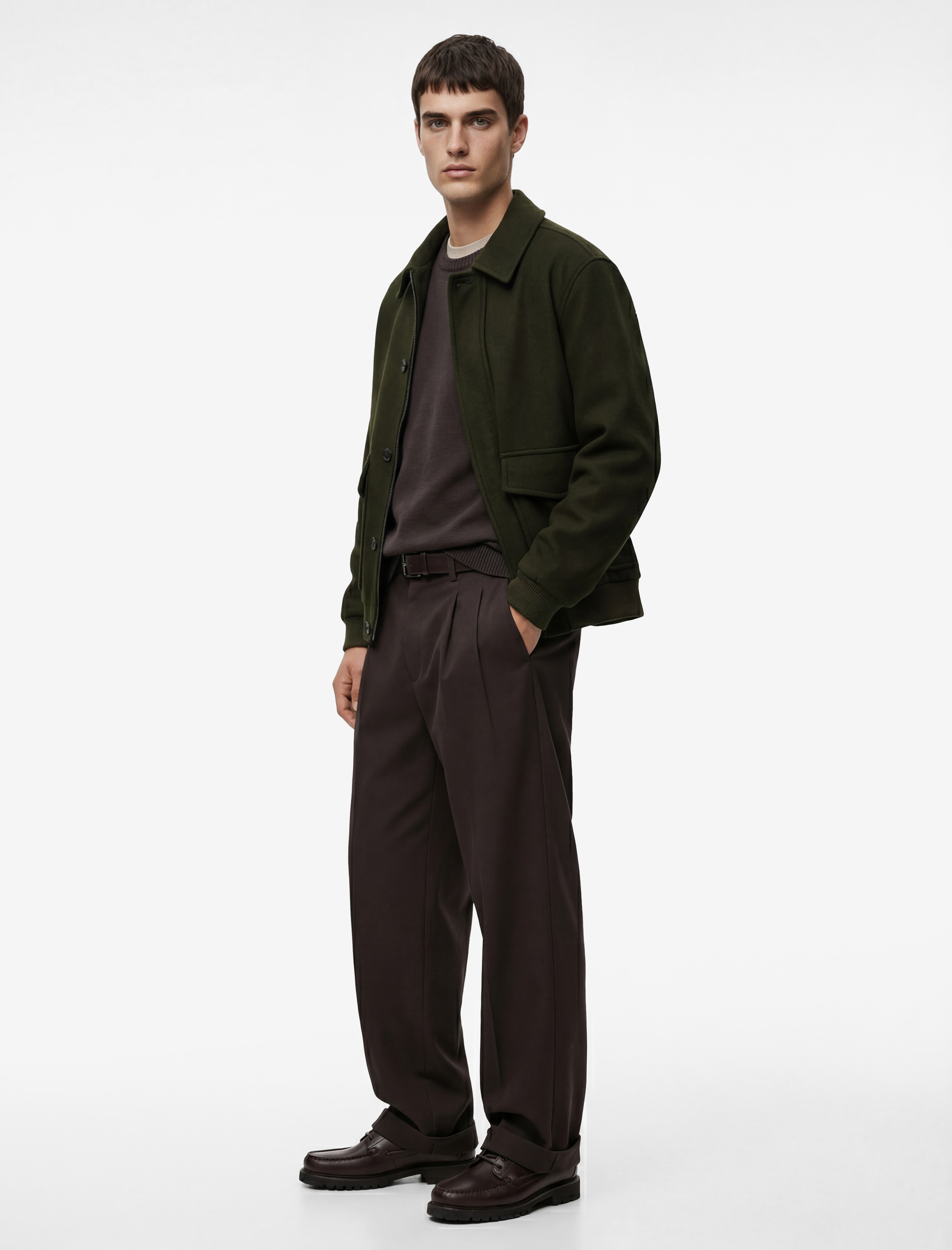   Gömlek Yaka Uzun Kollu Regular Fit Kaşe Bomber Ceket