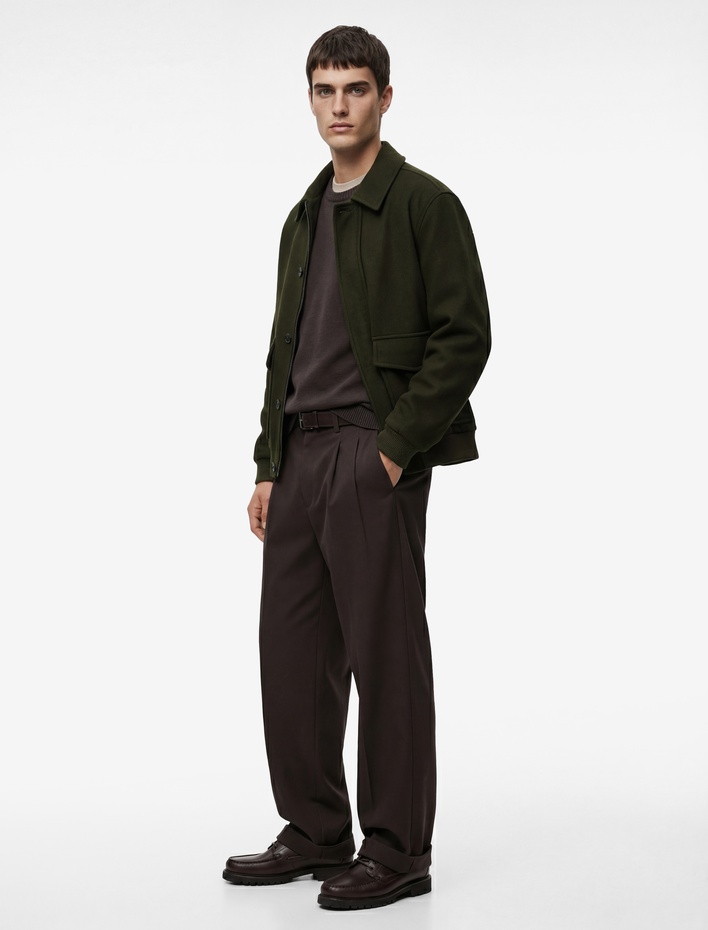  Gömlek Yaka Uzun Kollu Regular Fit Kaşe Bomber Ceket