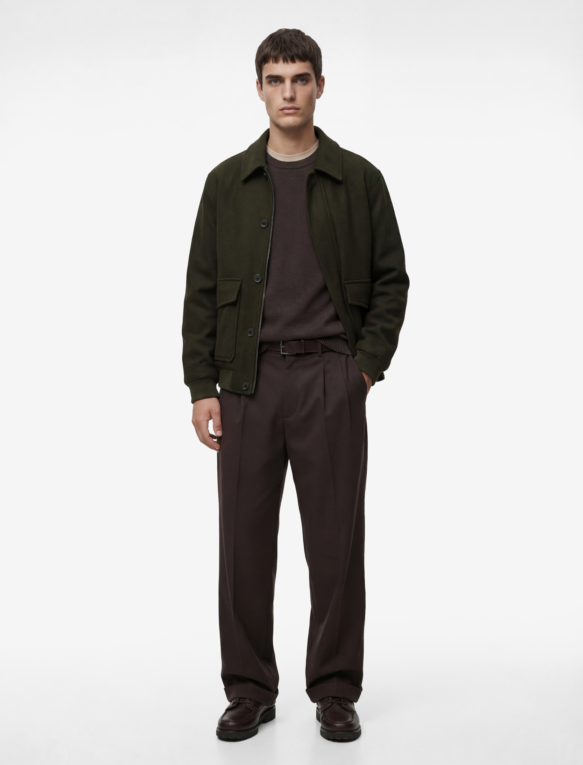   Gömlek Yaka Uzun Kollu Regular Fit Kaşe Bomber Ceket