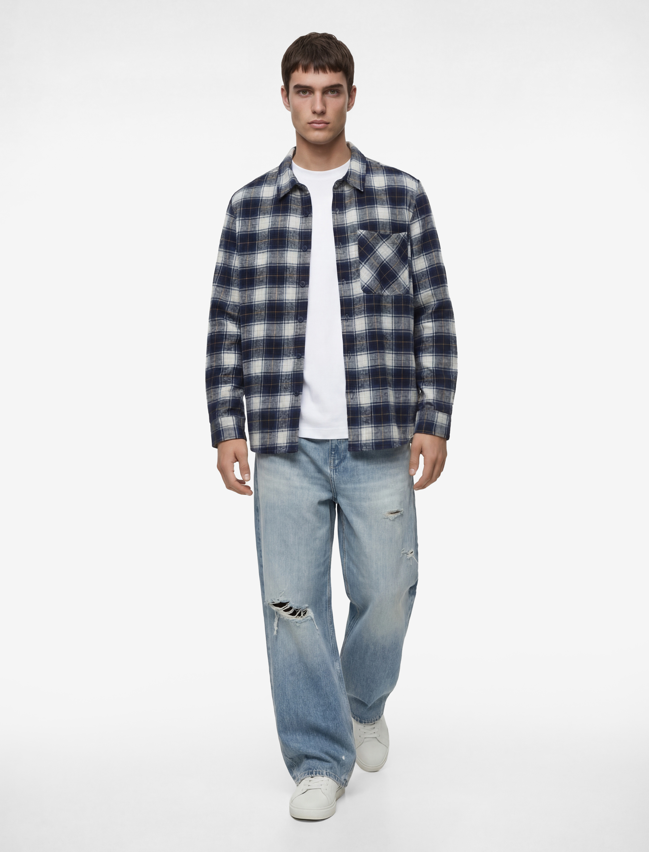   Regular Fit Uzun Kollu Cepli Klasik Yaka Oduncu Gömleği