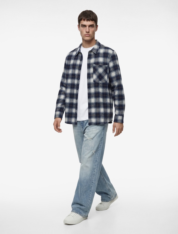  Regular Fit Uzun Kollu Cepli Klasik Yaka Oduncu Gömleği