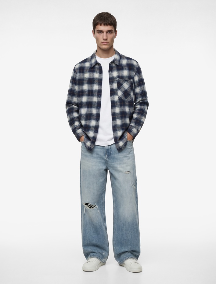  Regular Fit Uzun Kollu Cepli Klasik Yaka Oduncu Gömleği