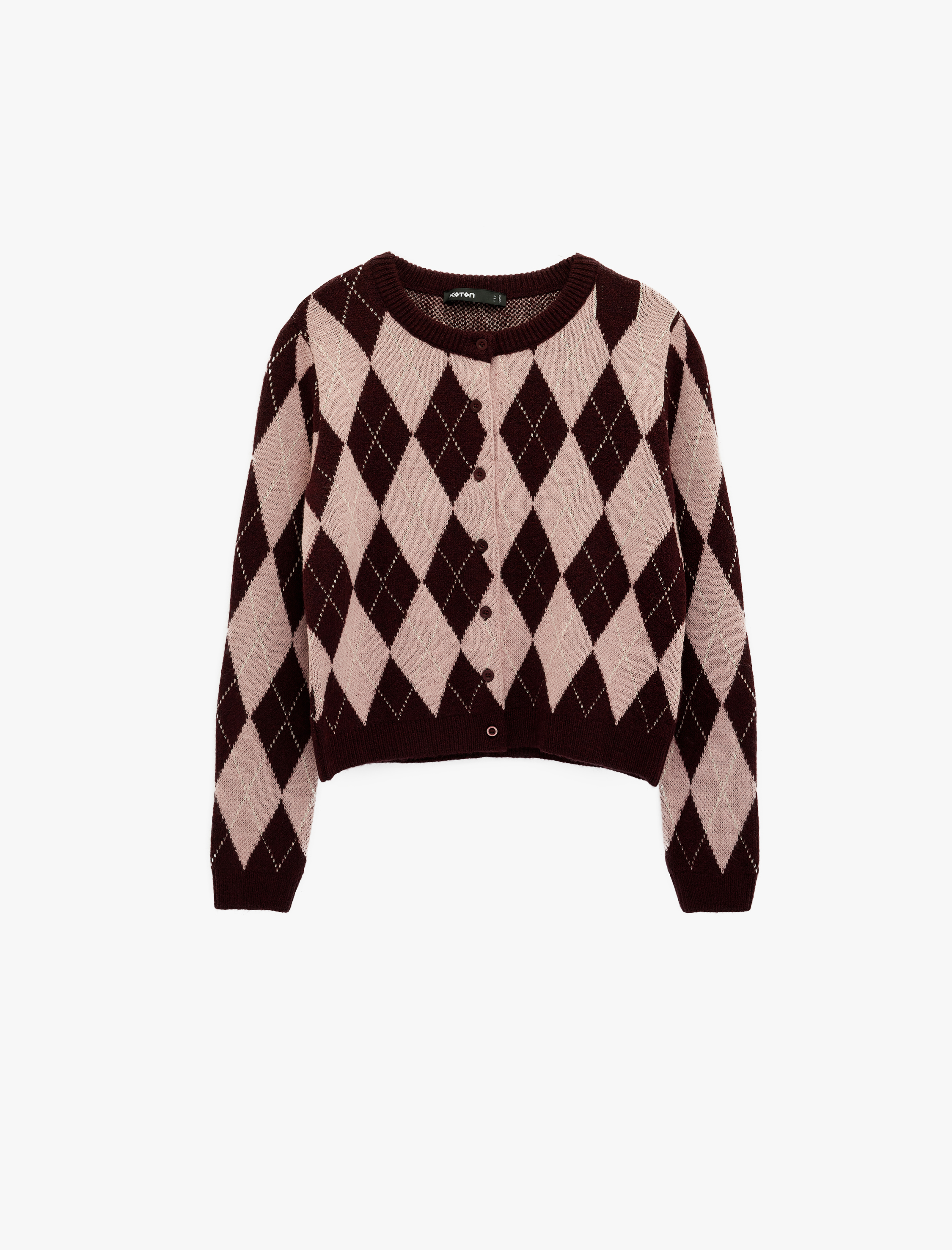   Uzun Kollu Bisiklet Yaka Baklava Desenli Düğmeli Triko Hırka