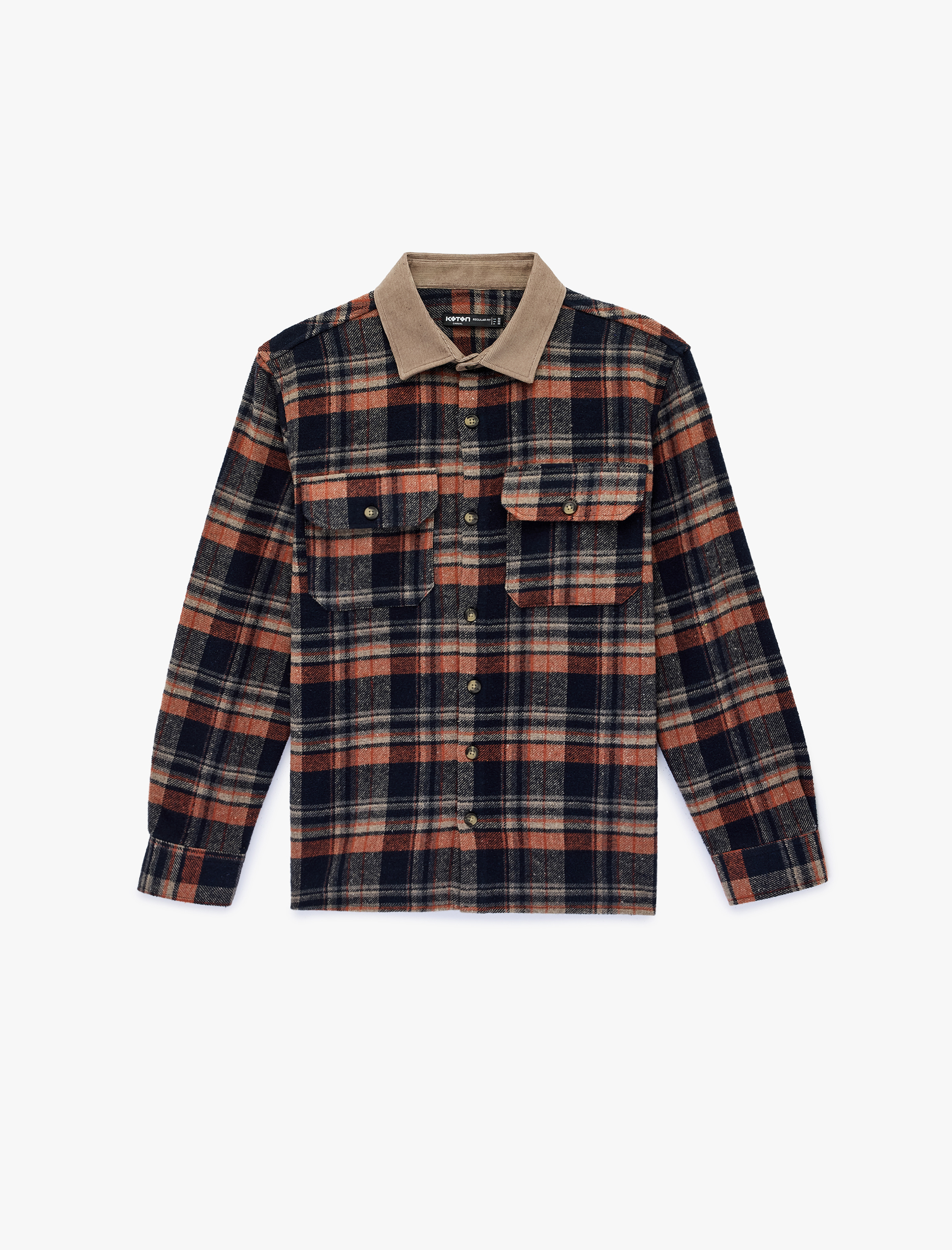   Regular Fit Uzun Kollu Cepli Kontrast Yaka Oduncu Gömleği