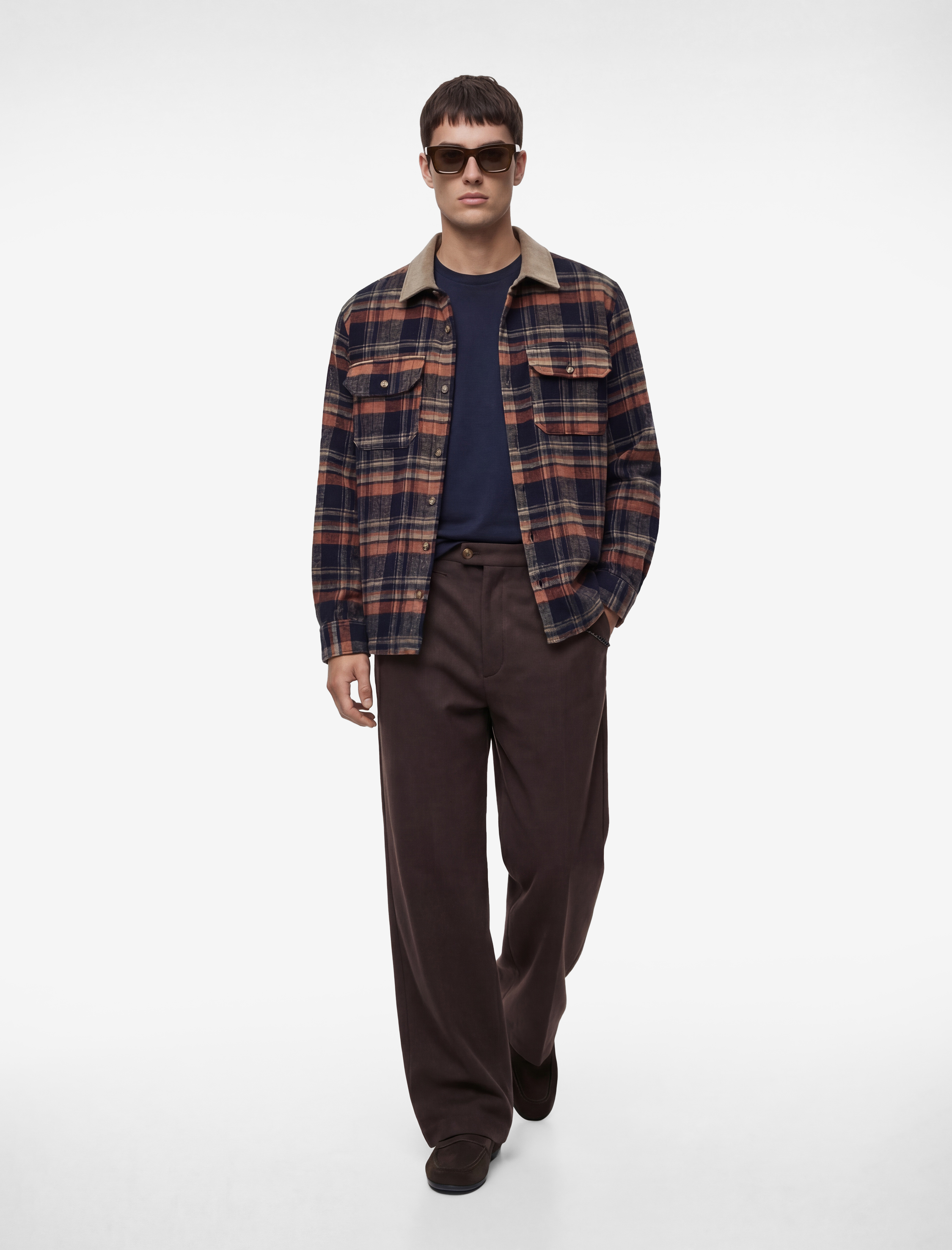   Regular Fit Uzun Kollu Cepli Kontrast Yaka Oduncu Gömleği