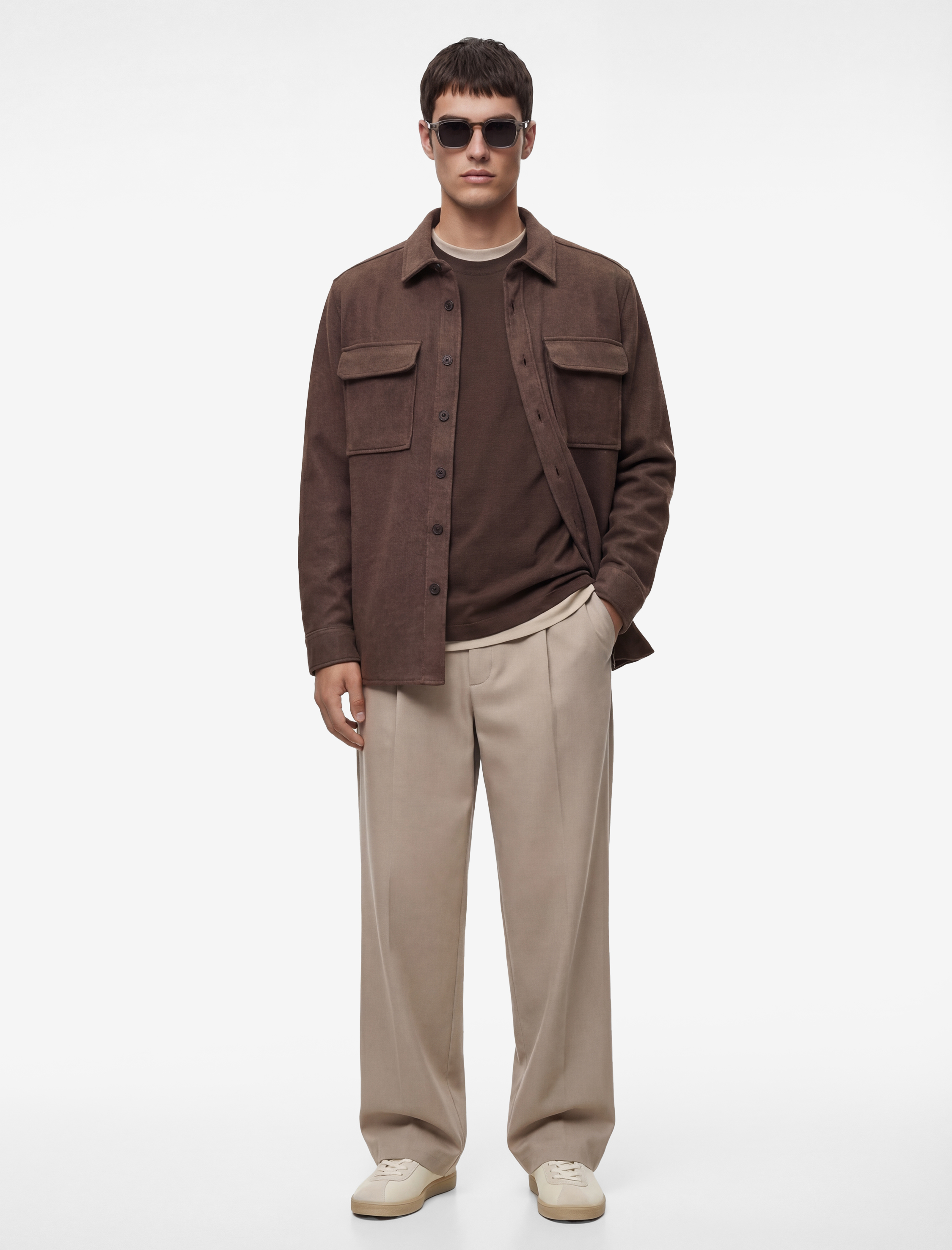   Regular Fit Cepli Klasik Yaka Uzun Kollu Kaşe Gömlek