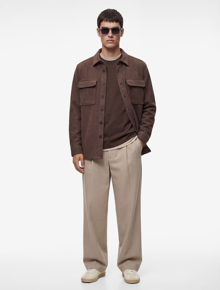  Regular Fit Cepli Klasik Yaka Uzun Kollu Kaşe Gömlek