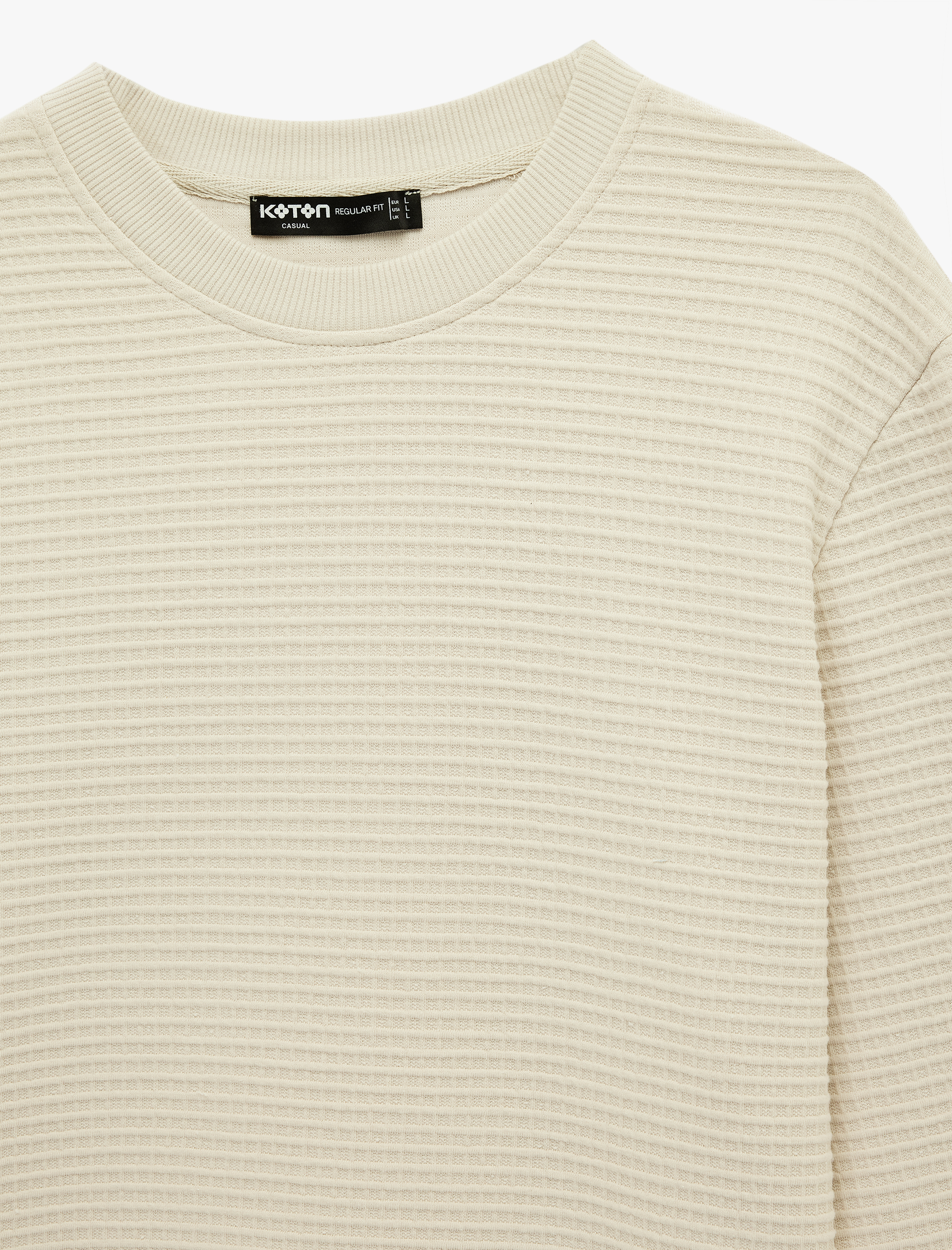   Uzun Kollu Regular Fit Waffle Dokulu Bisiklet Yaka Sweatshirt