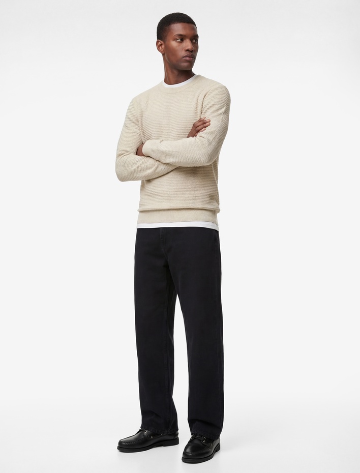  Uzun Kollu Regular Fit Waffle Dokulu Bisiklet Yaka Sweatshirt