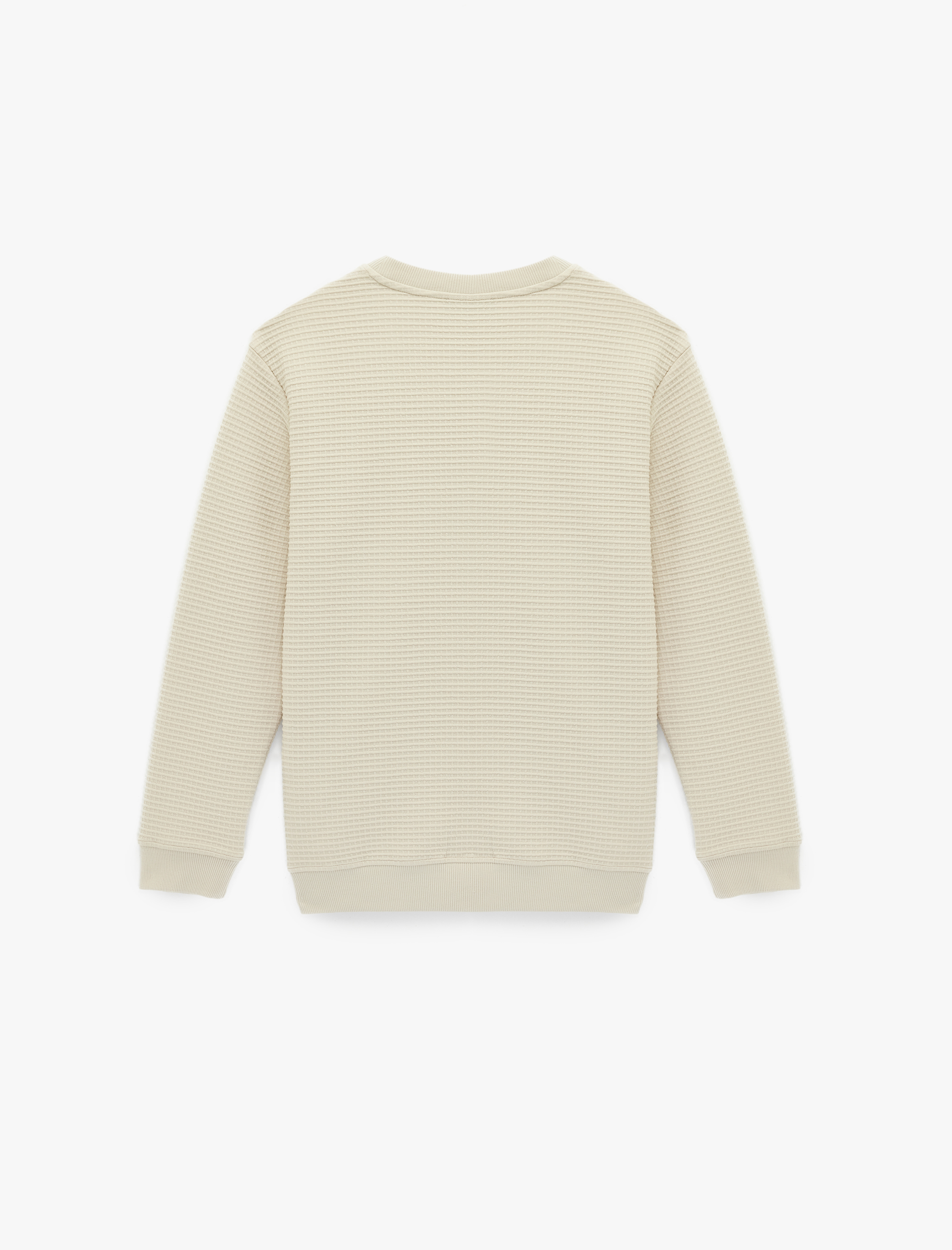   Uzun Kollu Regular Fit Waffle Dokulu Bisiklet Yaka Sweatshirt