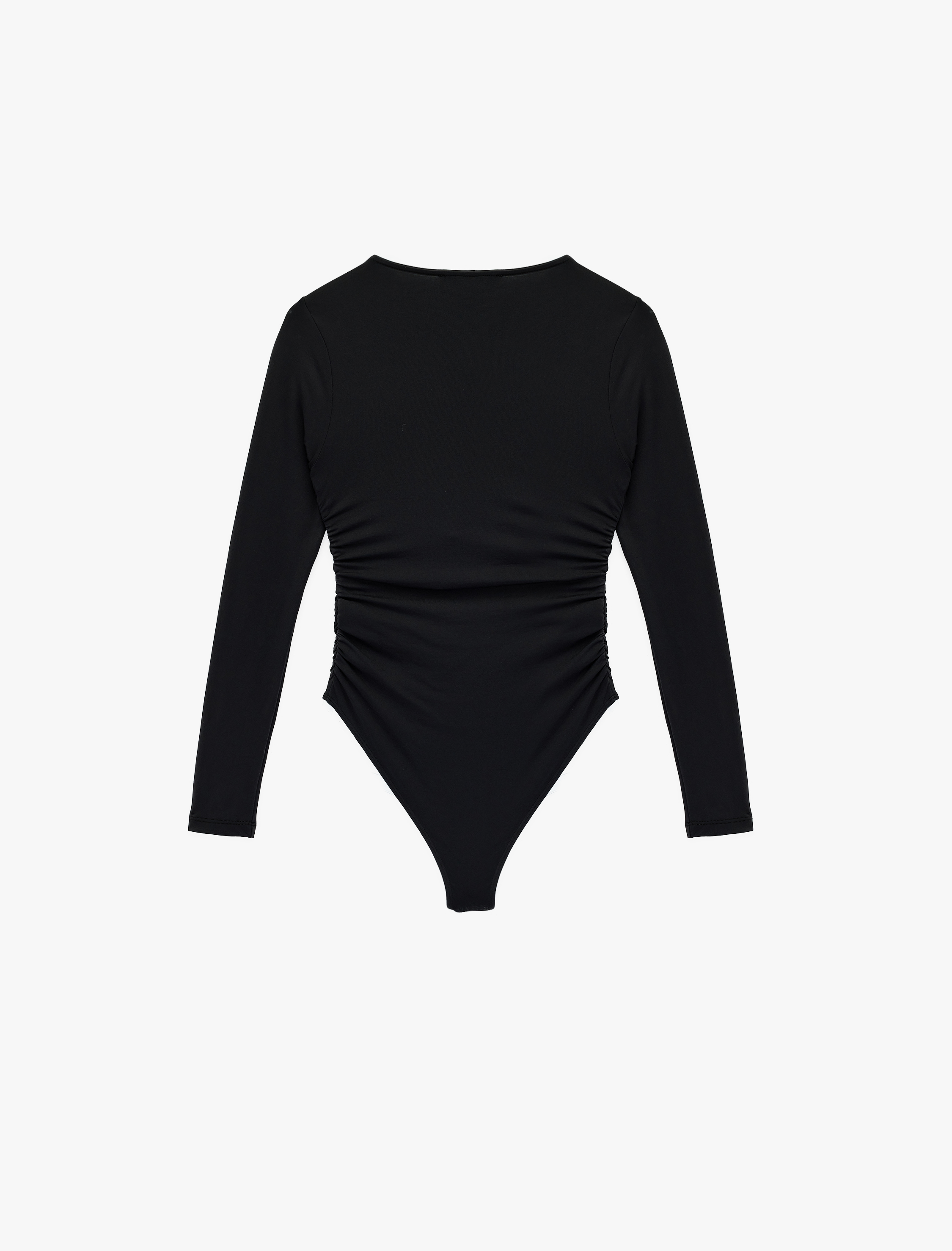   Uzun Kollu Metal Aksesuarlı Slim Fit V Yaka Bodysuit