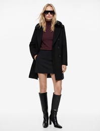 Uzun Kollu Çıkarılabilir Suni Kürk Yakalı Kruvaze Kaşe Kaban