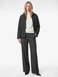 Dik Yaka Uzun Kollu Fermuarlı Kaşe Ceket