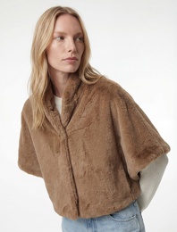 Dik Yaka Oversize Suni Kürk Pelerin Bolero
